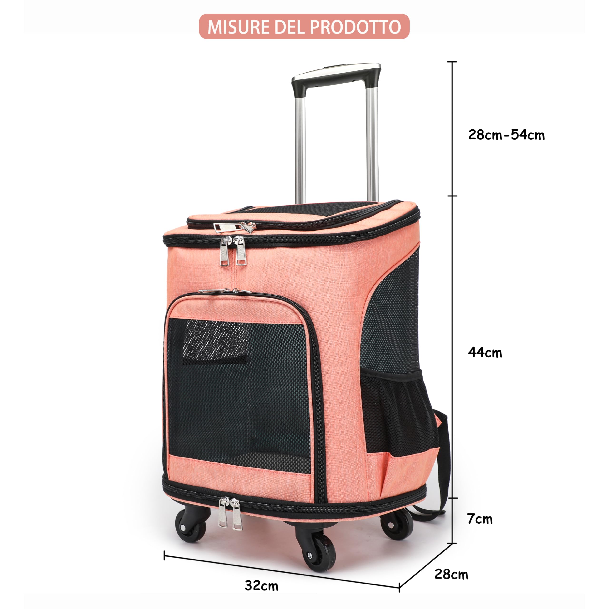 Zaino Trolley per Animali Domestici Pieghevole, Trasportino Gatto Cane con Ruote, Borsa Trasporto Gatti, Borsa Multifunzione Traspirante per Cani Piccoli fino a 8kg