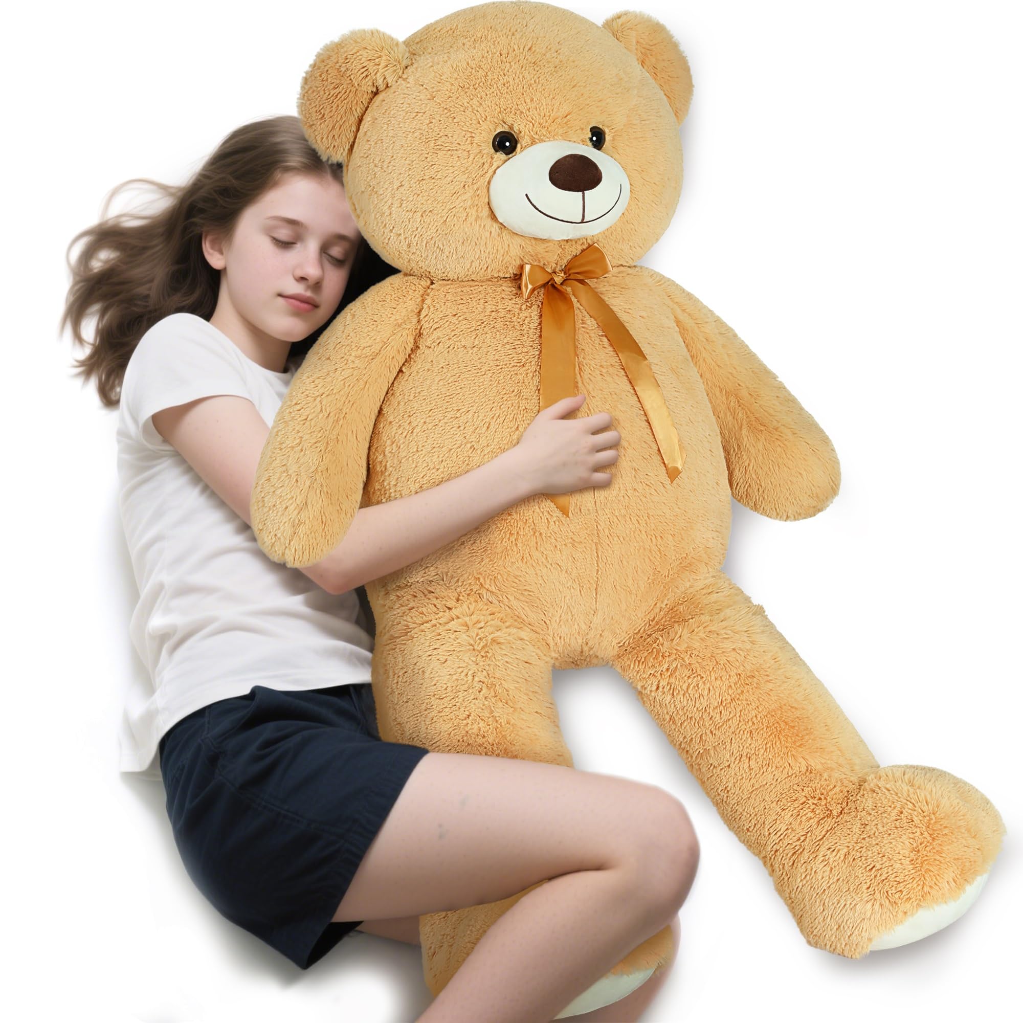 Tezituor 52in Giant Teddy Bear Stuffed Animal, Light-Brown Big Teddy Bear Plush for Girlfriend, Kids, Life Size Large Teddy Bear Gift for Valentine’s Day, Christmas, Birthday