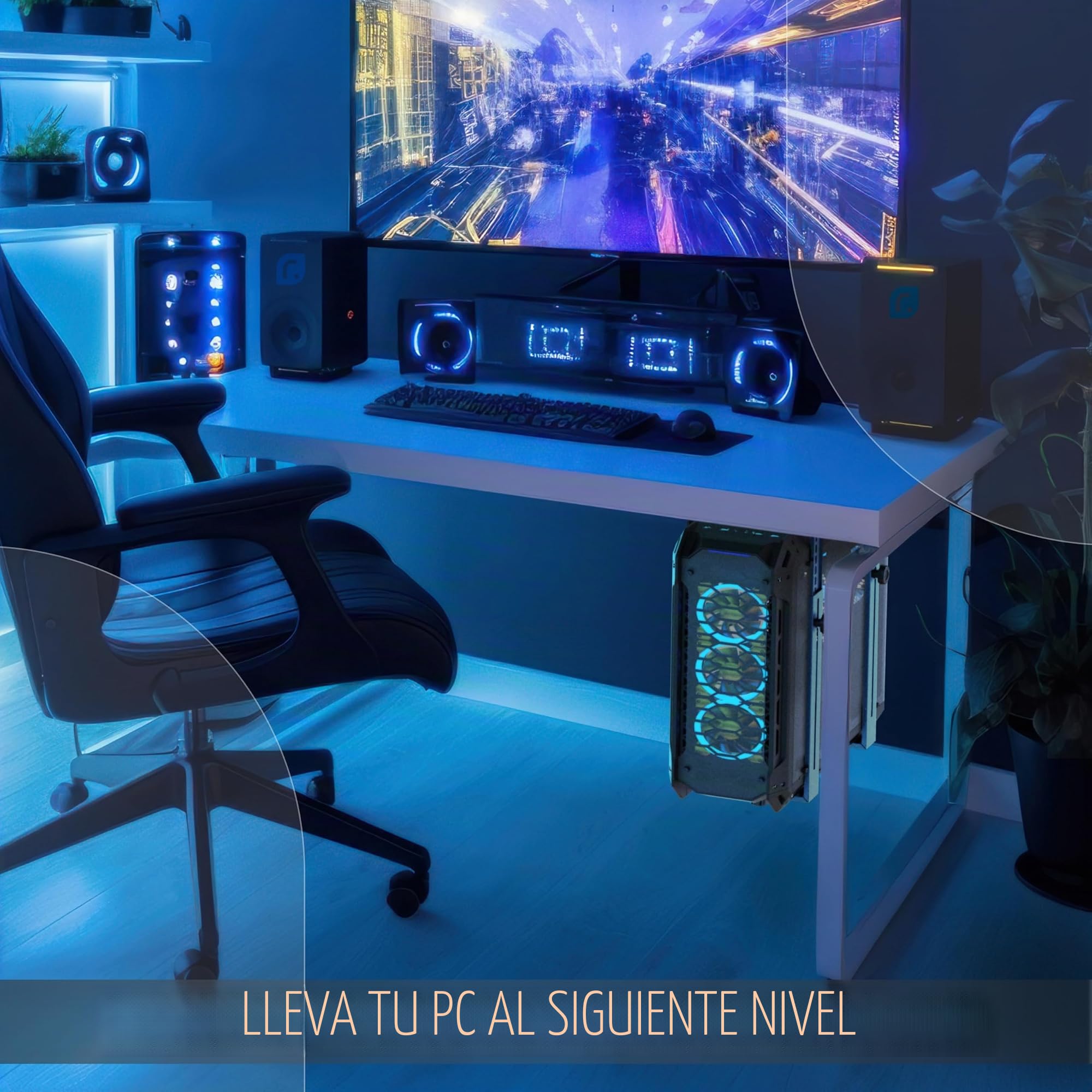 RICOO Soporte PC Bajo Escritorio TRH02-S, Soporte CPU Ajustable en Ancho y Altura, Montaje bajo Mesa Vertical u Horizontal, Soporte para Torre de Ordenador hasta 35 kg, Plata