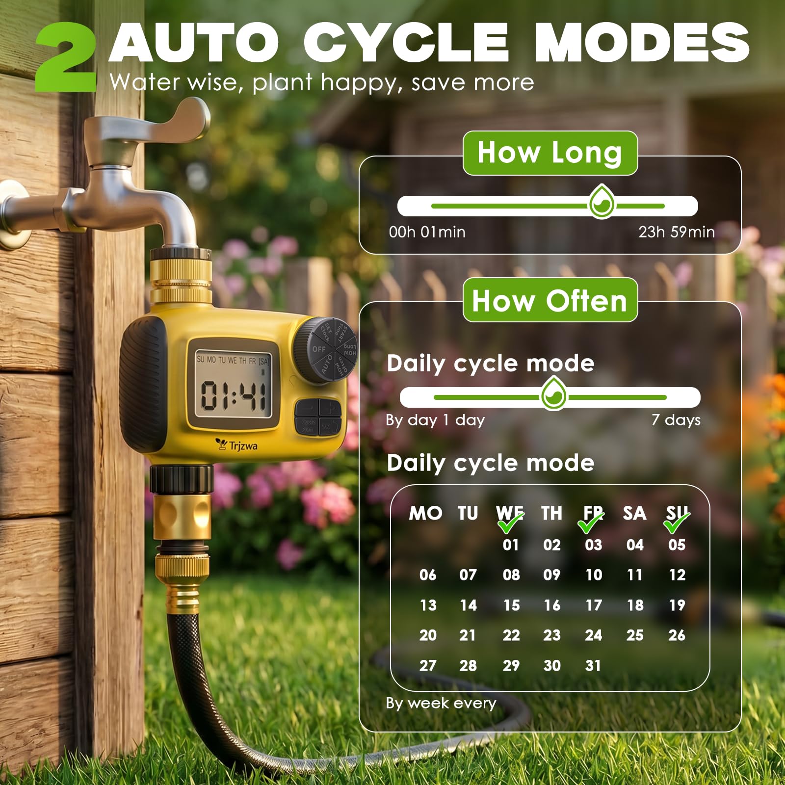 Pantalla LCD Programador de Riego Automático, Sistema de Riego Automático, con 3 Programas de Riego Independientes/Función de Retardo de Lluvia，Apto para Riego Césped/Patios