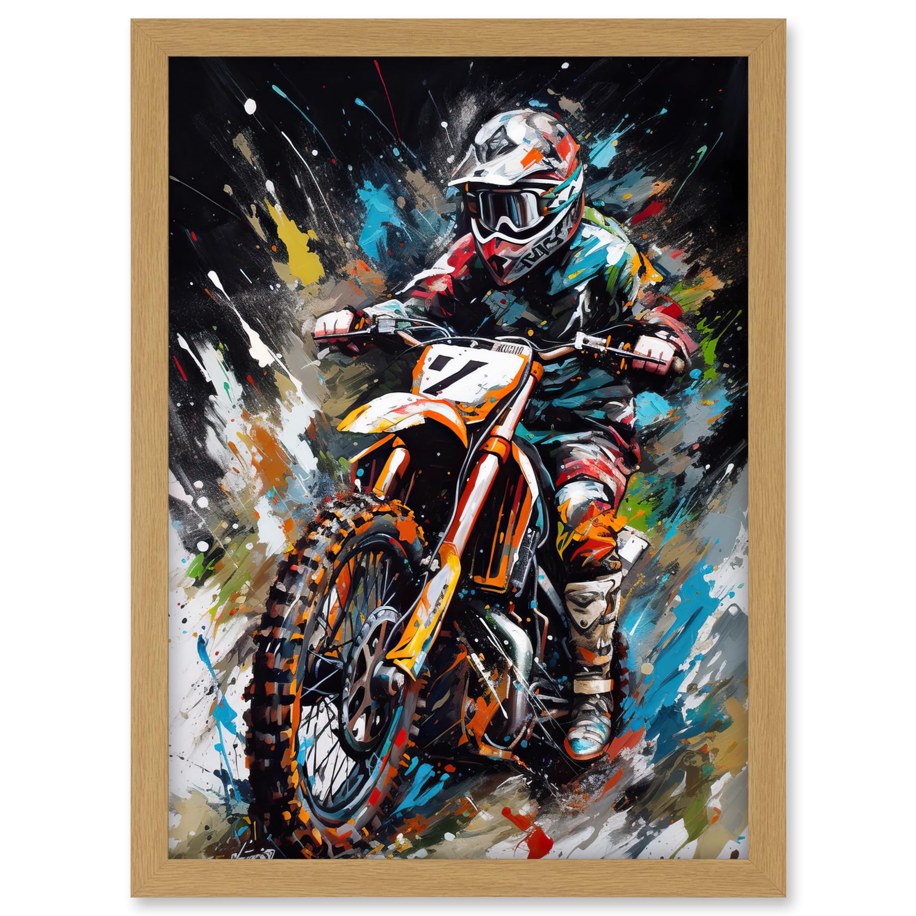 Artery8 Motocross Race Driver Number 7 Racing Action Shot Artwork Framed A3 Wall Art Print