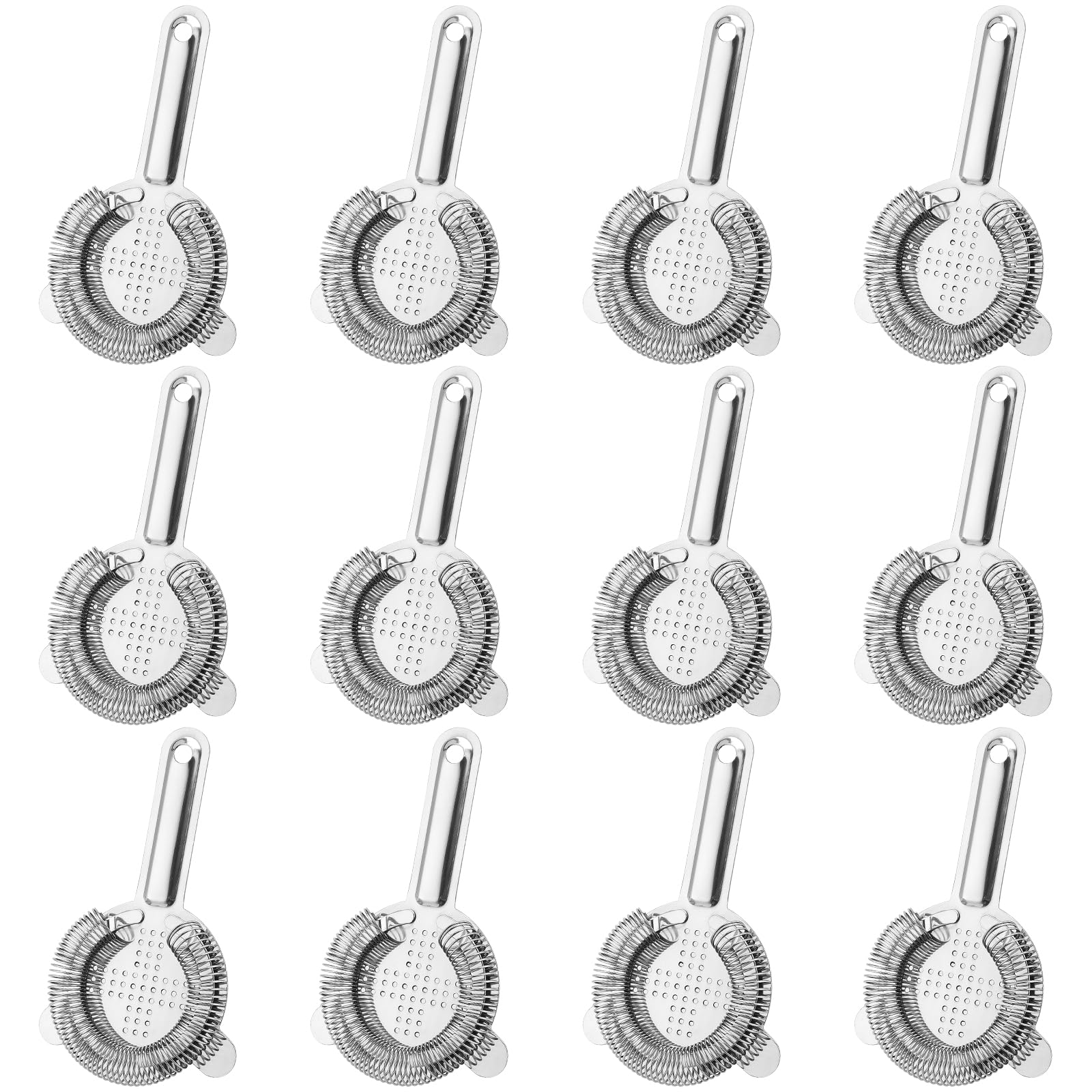 12 coladores de cóctel de 6.5 pulgadas, herramienta de colador de barra de acero inoxidable, colador de camarero de 2 puntas para bar, restaurante, hogar, plateado