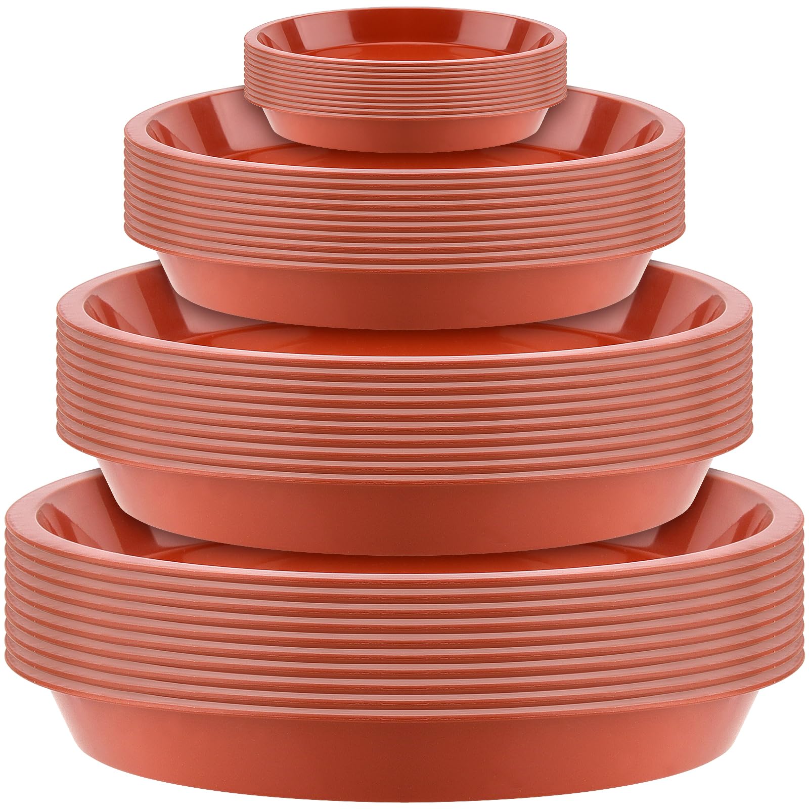ZEONHEI 40 Pack Plant Pot Saucer, 4 Sizes Red Plastic Plant Drip Trays, Flower Pot Saucer Trays for Indoor and Outdoor Garden, Household Plants