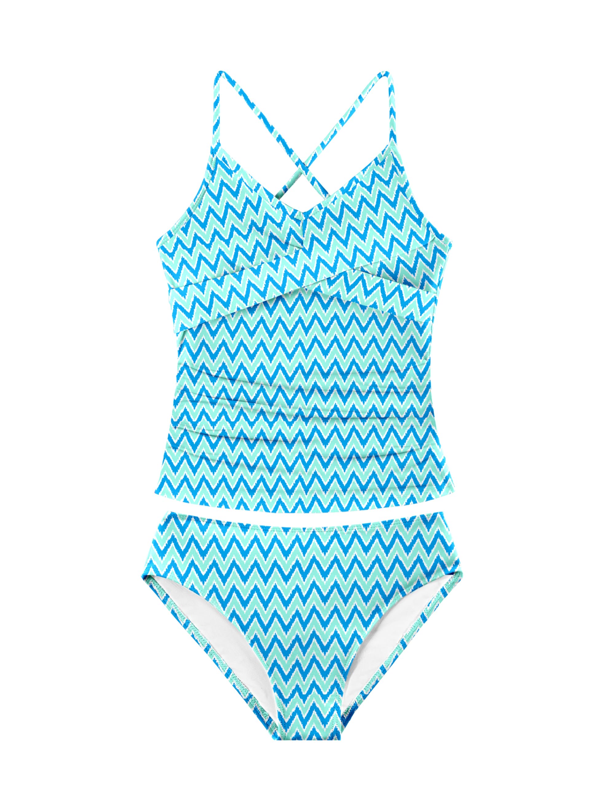 Girls Swimsuit Tankini Criss Cross Ruched 2 Piece Bathing Suit Printed Girl Swimwear for Teens 9-16Y