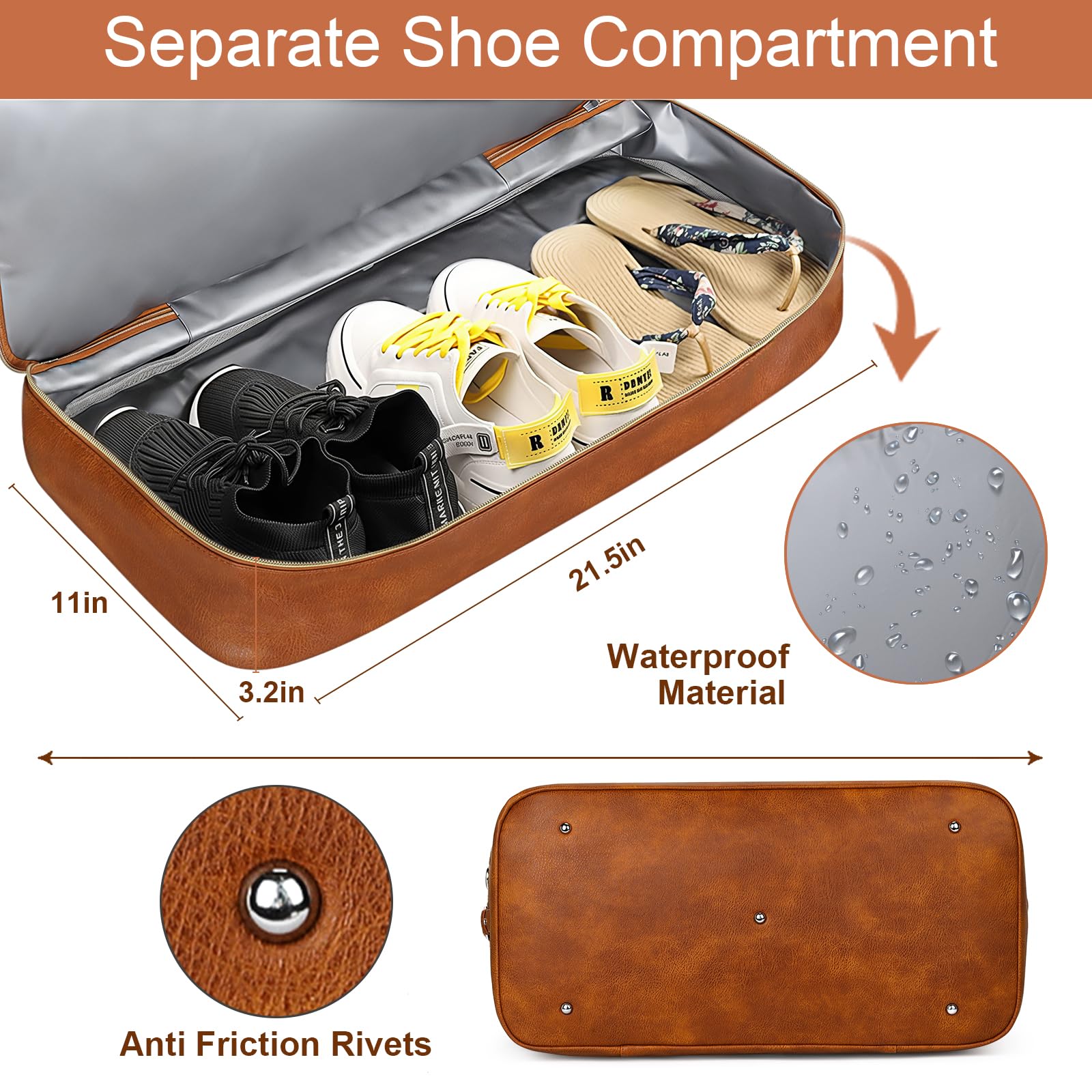 Borsone da viaggio da donna, borsa da viaggio con scomparto per scarpe, grande borsa da viaggio in nylon per il fine settimana, 8a-marrone, L, Moderno e Funzionale