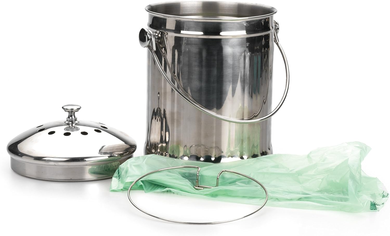 RSVP International Kitchen Collection Compost Pail, Dishwasher Safe, 1 Gallon Capacity, Stainless Steel