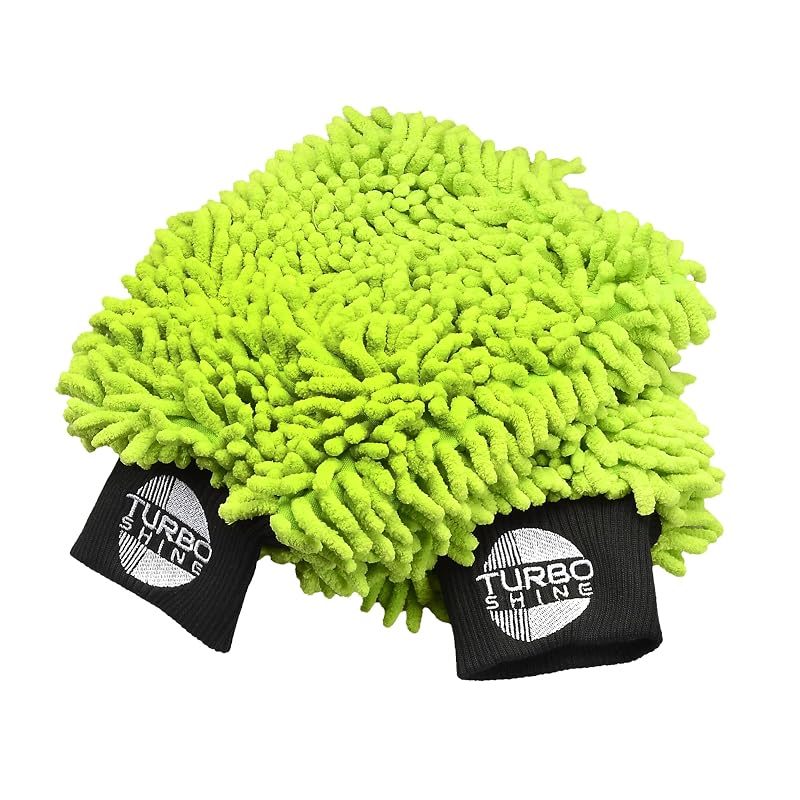 Luva de Lavagem Automotiva em Microfibra Chenille com Punho Elástico Turbo Shine Verde-limão, 2 unidades