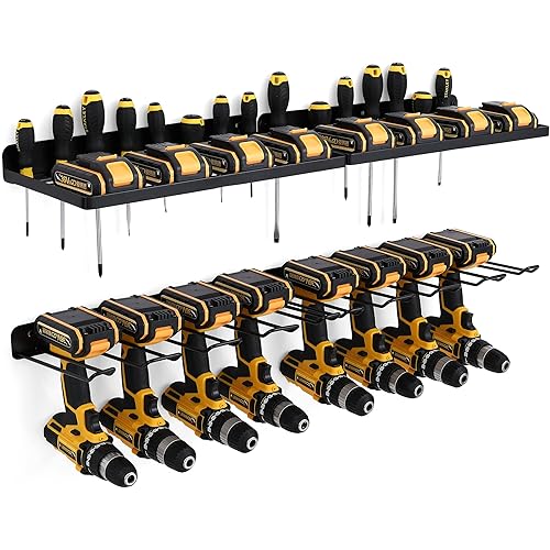 YIBOT Power Tool Organizer Wall Mount Heavy Duty Drill Holder,Tool Organizers and Storage Rack,Compact Steel Design,Perfect gifts for dad. (2 Pack Black)