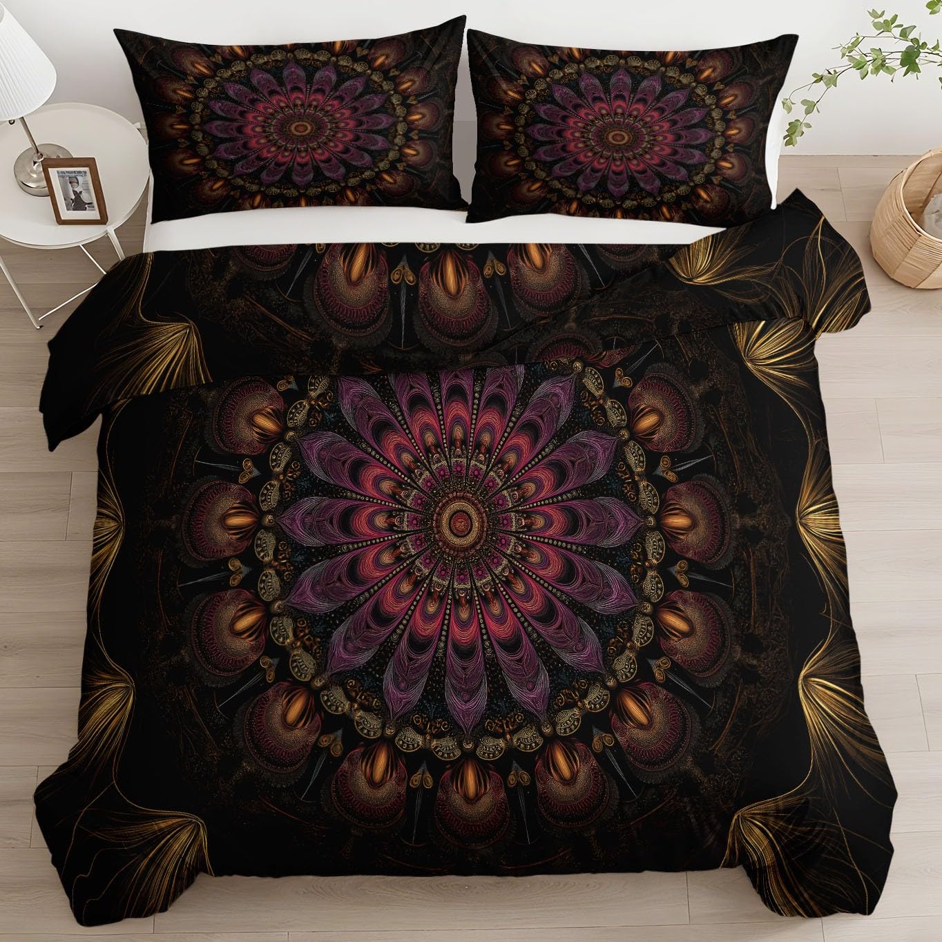 Kalejdoskop Wzór Poszwa na kołdrę 140 x 200 cm, Zestawy pościeli Miękka mikrofibra Sztuka Abstrakcyjna Mandala Komplet pościeli, Czarny Komplet pościeli z 2 poszewkami na poduszki 65x65