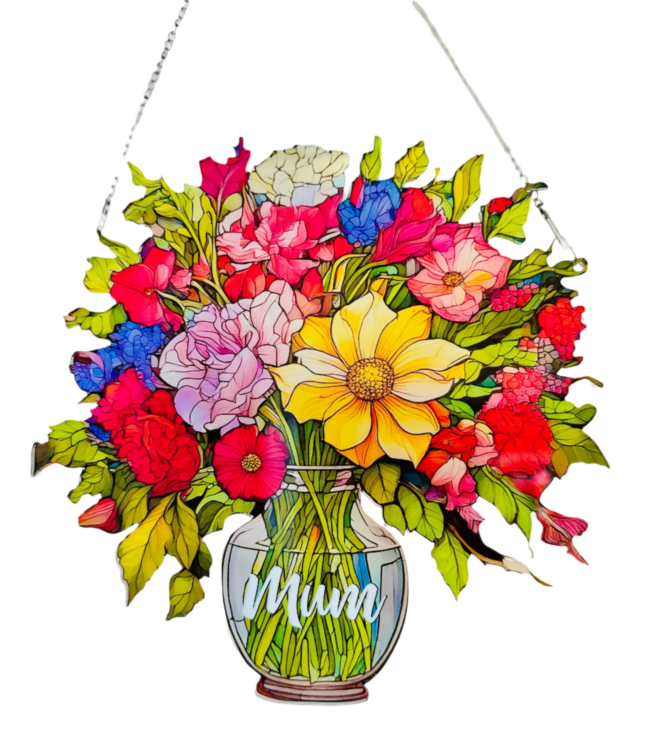 Image Industry Multicolored Mum Mixed Flowers Vase Gift Acrylic Hanging Flower Mother’s Day Decor