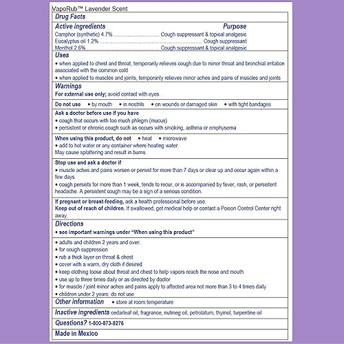 Miniatura 8 de Vicks VapoRub aceite esencial de lavanda ungüento para frotar el pecho alivio de la tos el resfriado los dolores y los dolores con vaporizadores