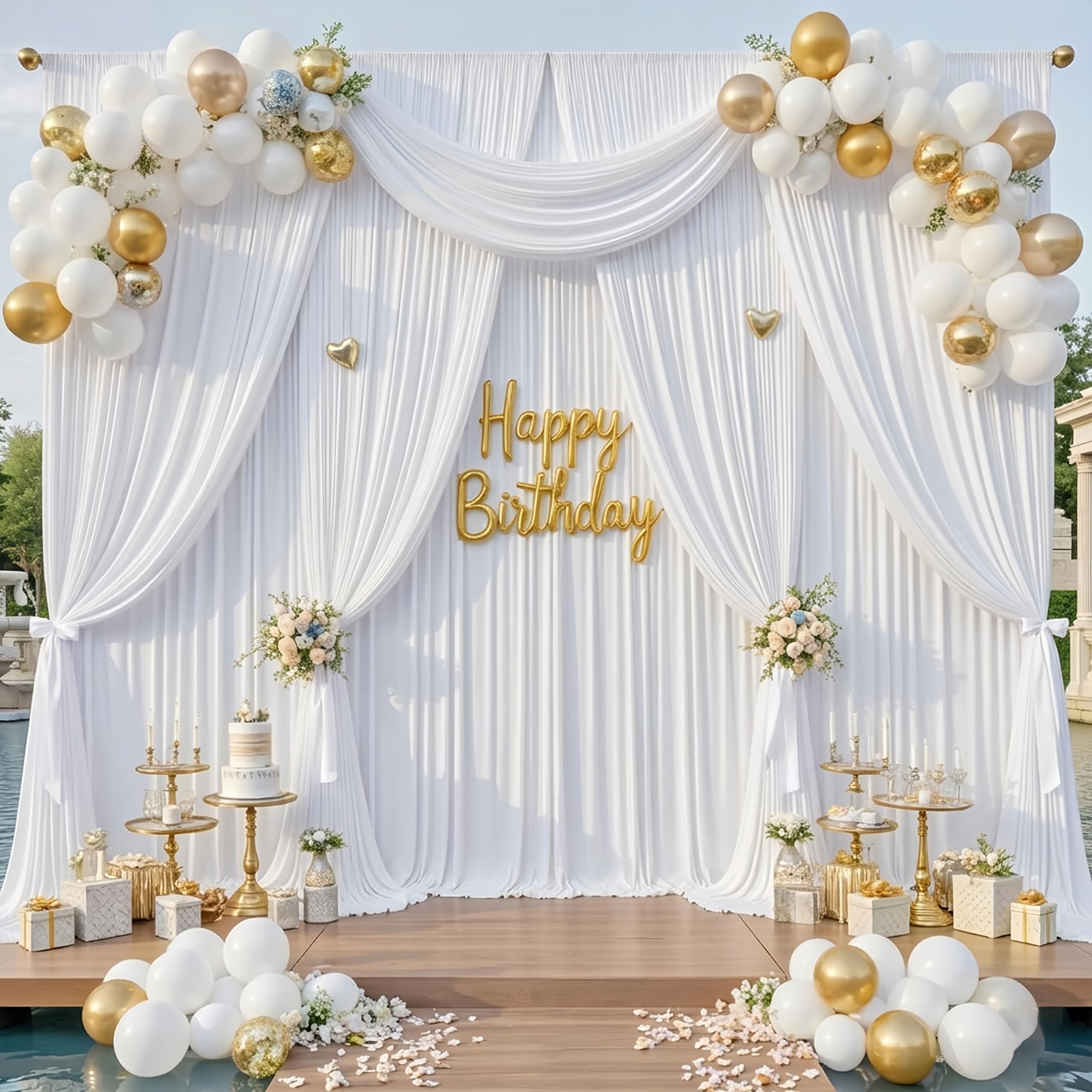 20x16ft White Backdrop Curtain for Party, 4 Panels Wrinkle Free 16 Foot Long Polyester Photo Backdrop Drapes Photography Background for Wedding