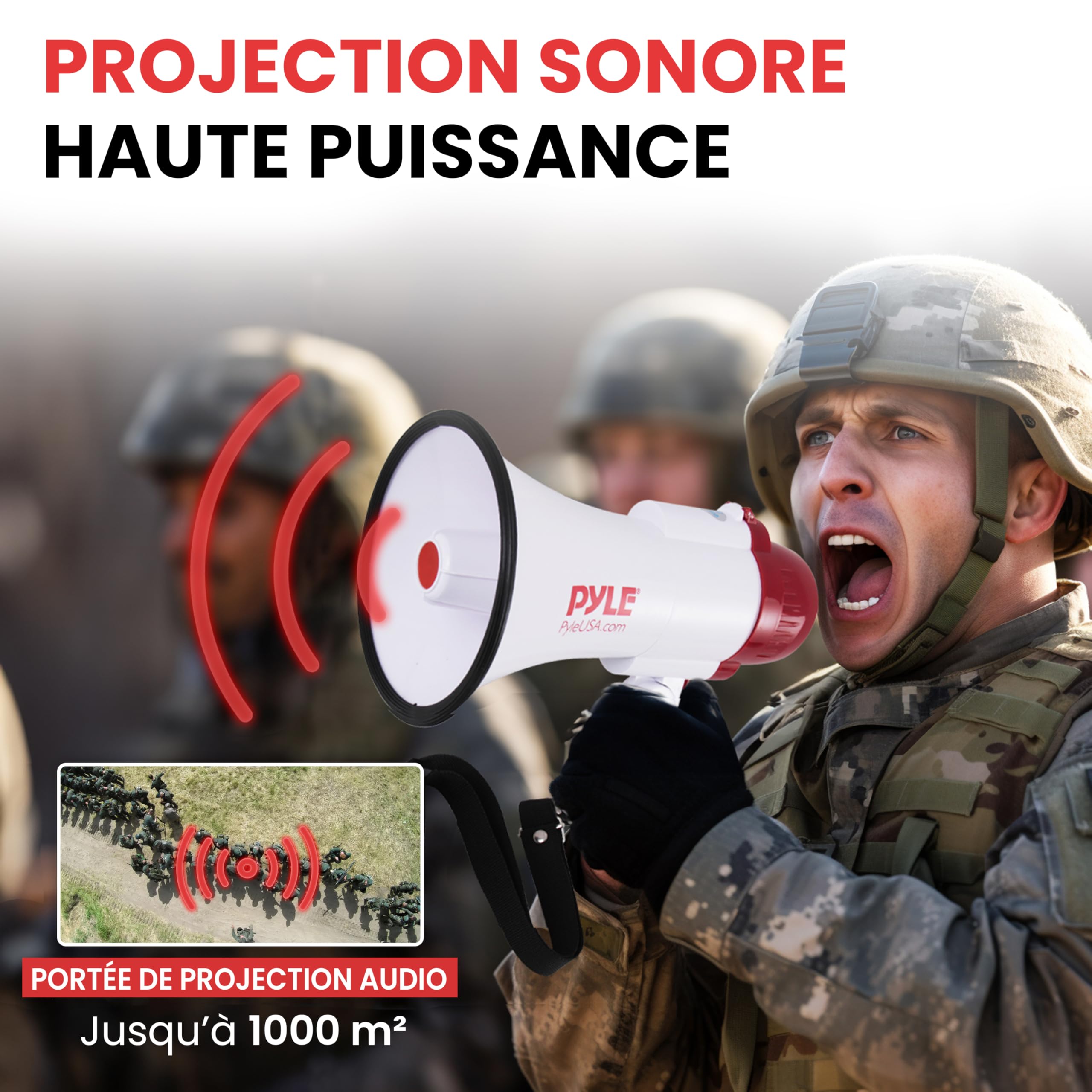 PYLE Haut-Parleur Mégaphone Léger - Mégaphone Porte-Voix avec Sirène Intégrée, Contrôle du Volume Réglable et Portée de 732 mètres