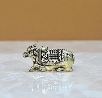 Dattatreya Brass Shiva Seated Nandi Statue Nandi Bull for Shiv Temple Showpiece Home Decor Pooja Mandir (Height: 1 Inch)