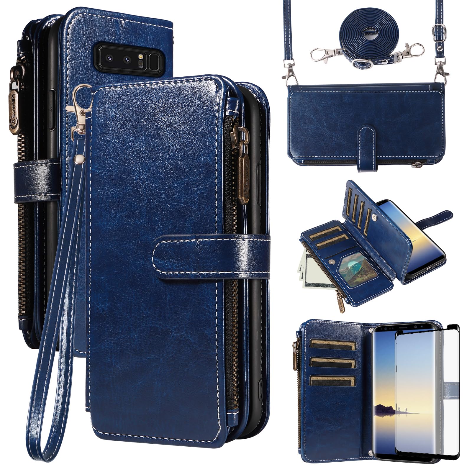 Coque Samsung Galaxy Note 8 Asuwish avec fermeture éclair porte-carte et cordon - 7