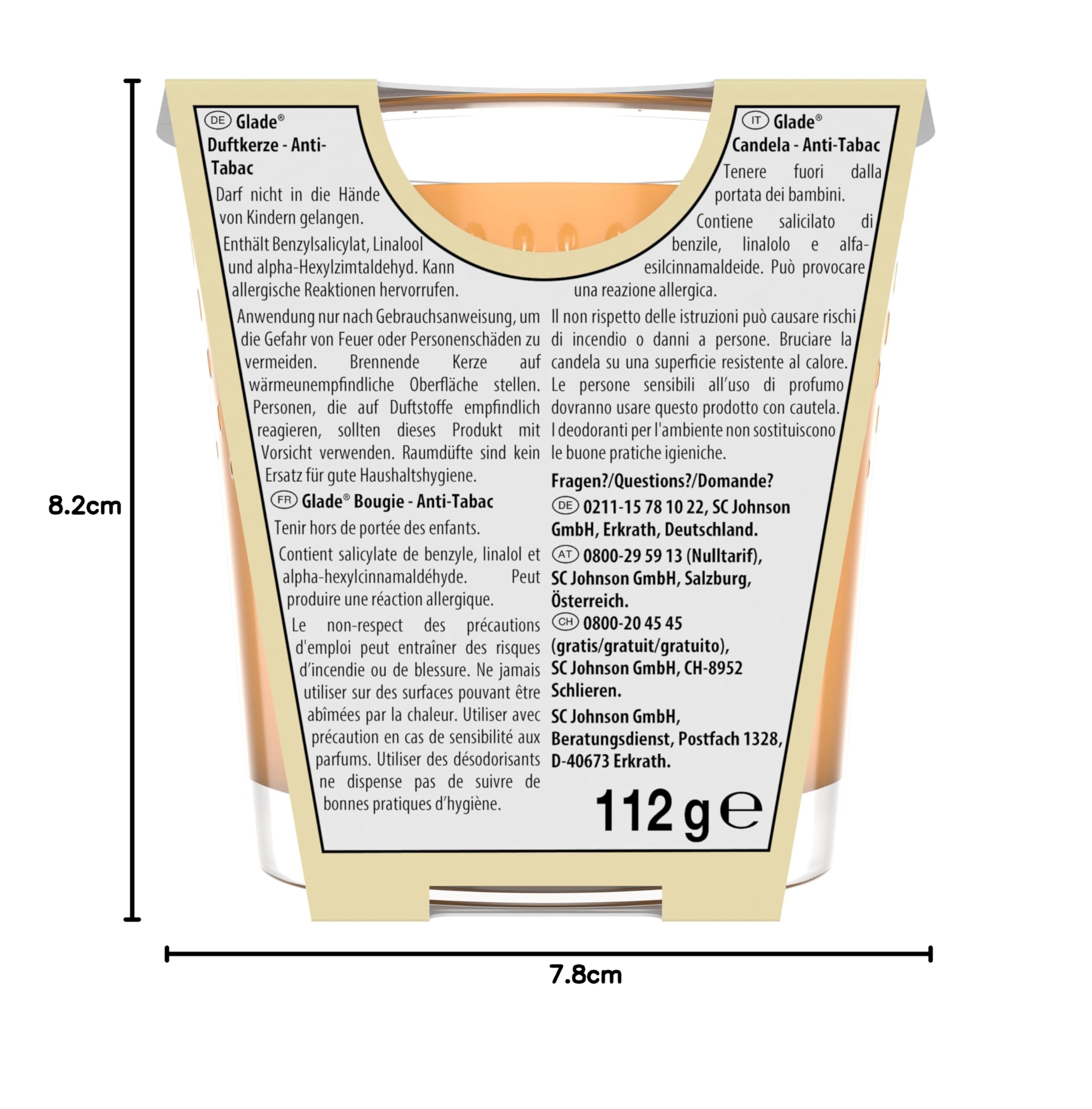 Glade Duft-Kerze im Glas, Anti-Tabac, bis zu 27 Stunden Brenndauer, 6er Pack (6 x 112g)
