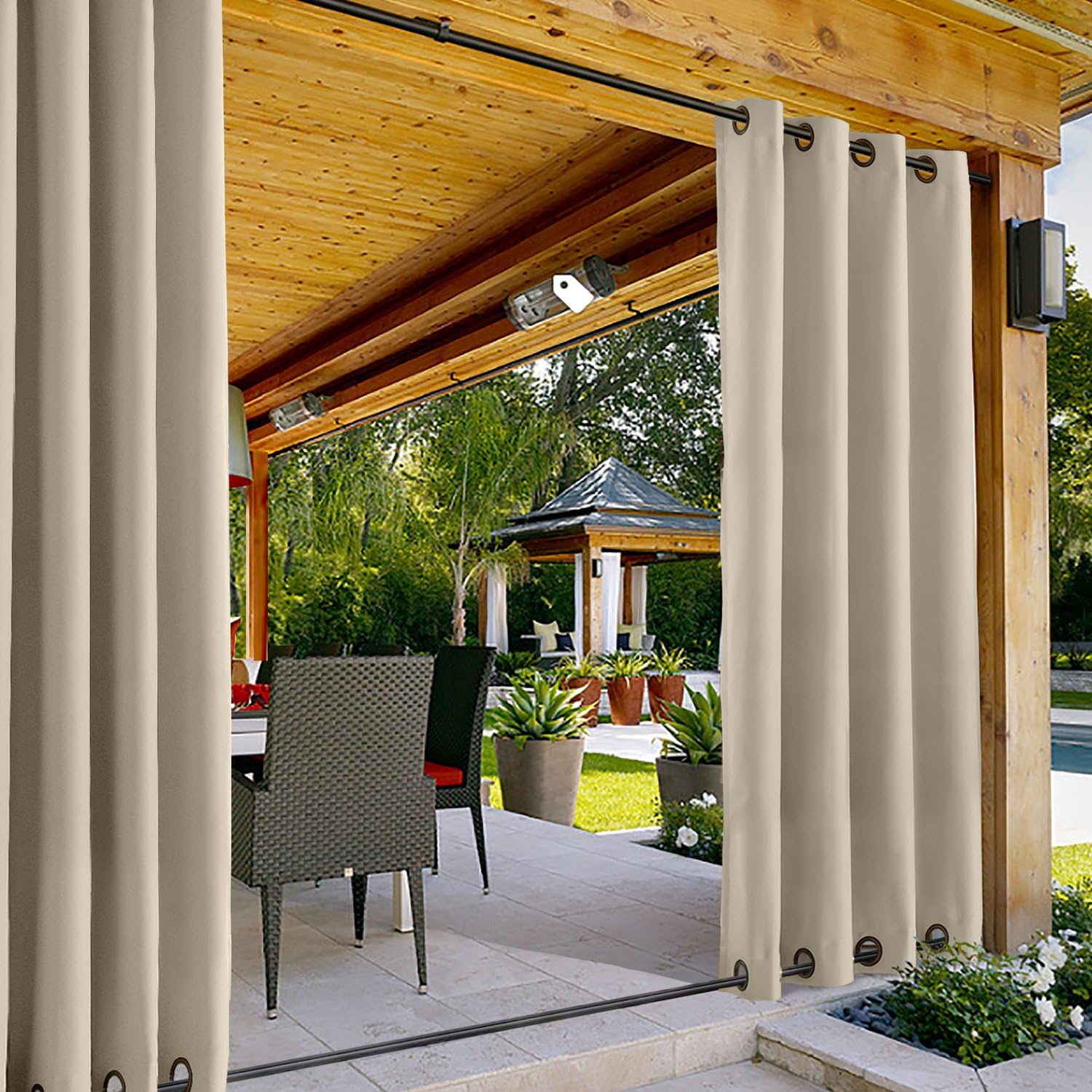 TWOPAGES Custom Outdoor Curtain Panel for Patio Waterproof, Thermal Insulated Sun Blocking Blackout Curtain Drape for Porch, Pergola, Cabana, 1 Panel, Rose Collection