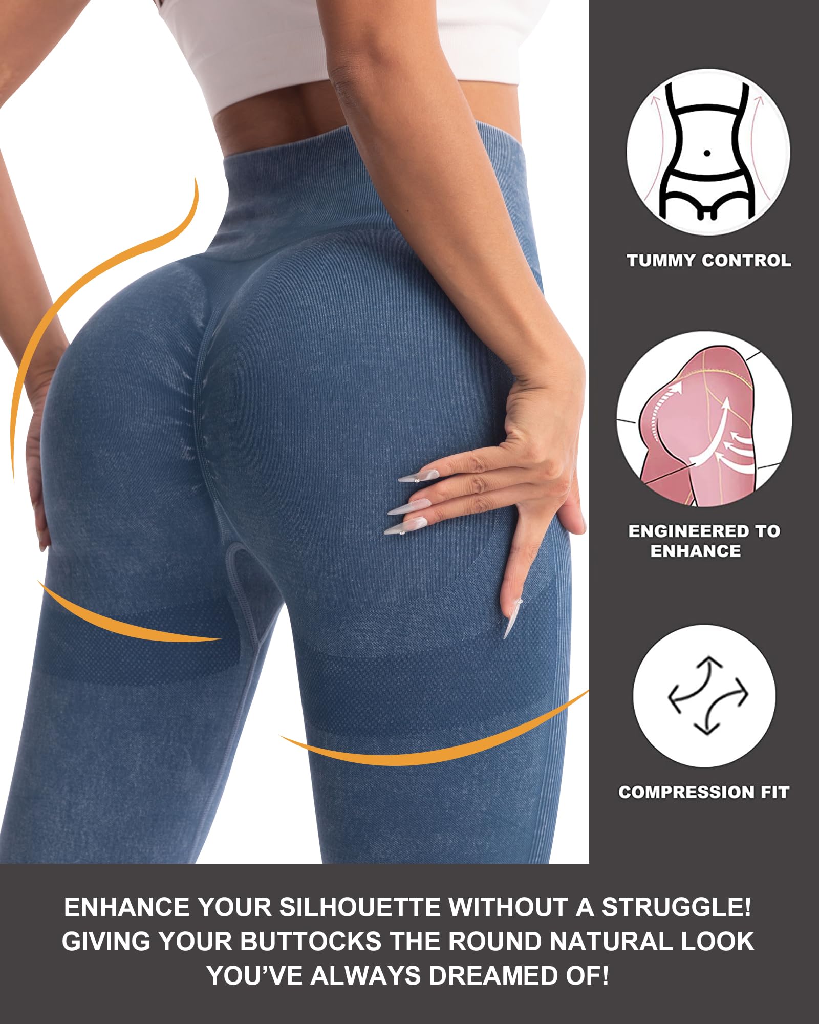 CHRLEISURE Workout Leggings Sets for Women, Gym Scrunch Butt Butt Lifting Seamless Leggings 3 Piece: Small 3 Packs - Black/Washed Black/Washed Navy