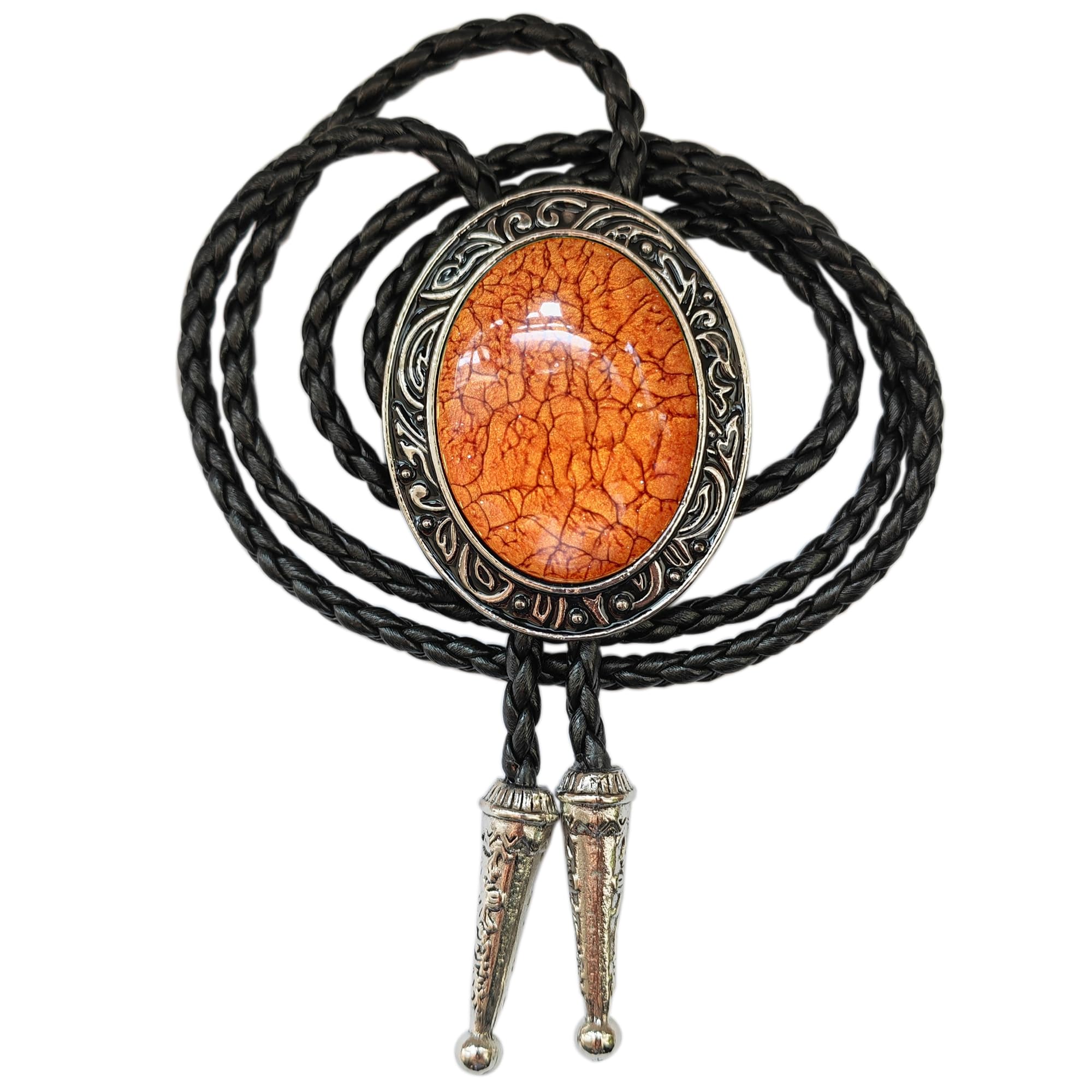 Himongoo Grass Orange Coral Bola Bolo Tie - Faux Leather Wedding Necklace for Men Women - Western Cowboy Necktie