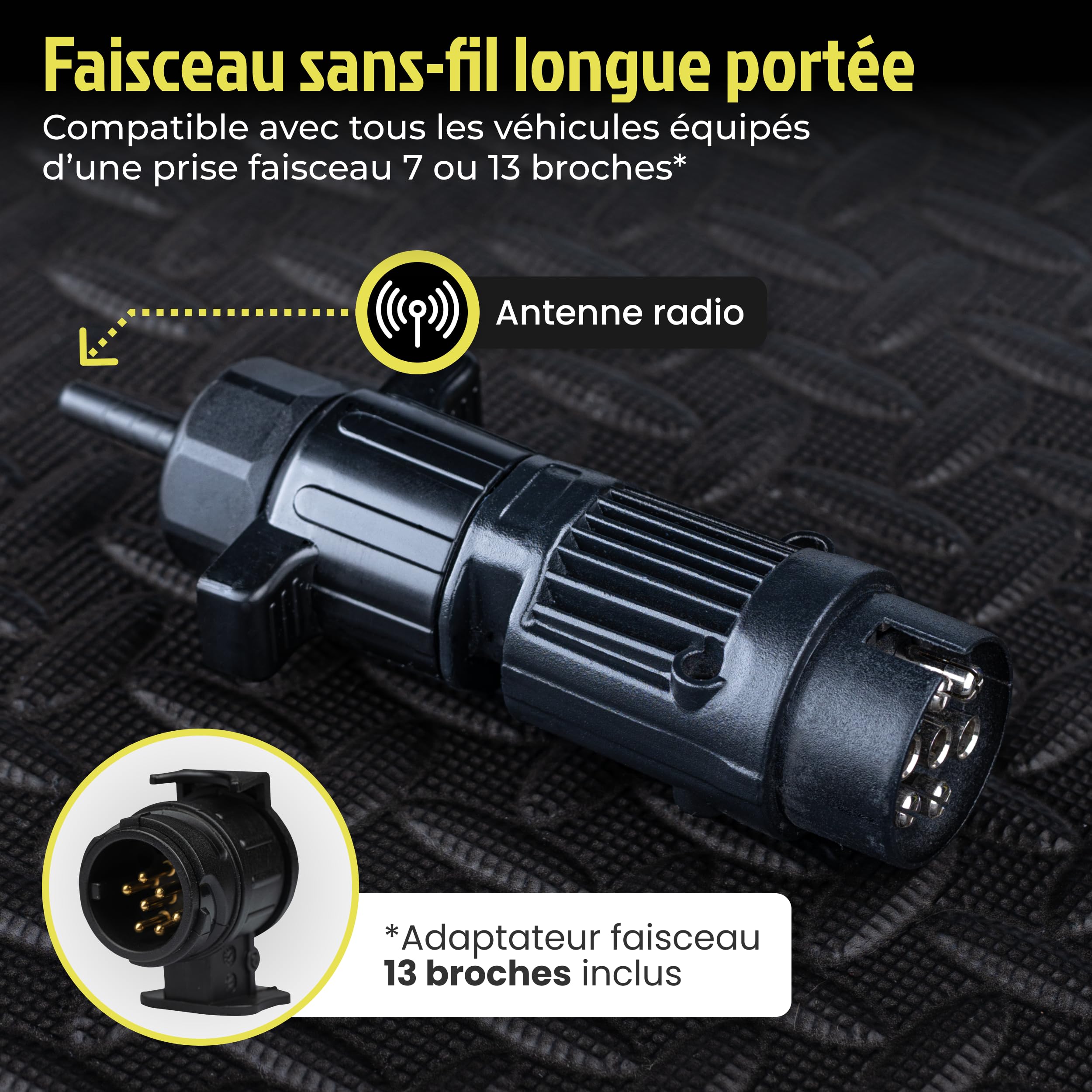KIODEN - Feux de Remorque Led Sans Fil, Feux Arriere Remorque Etanche, Inclut Adaptateur 7 et 13 Broches, Fixation Magnétique Forte, Système Anti-chute, Feu Remorque Led