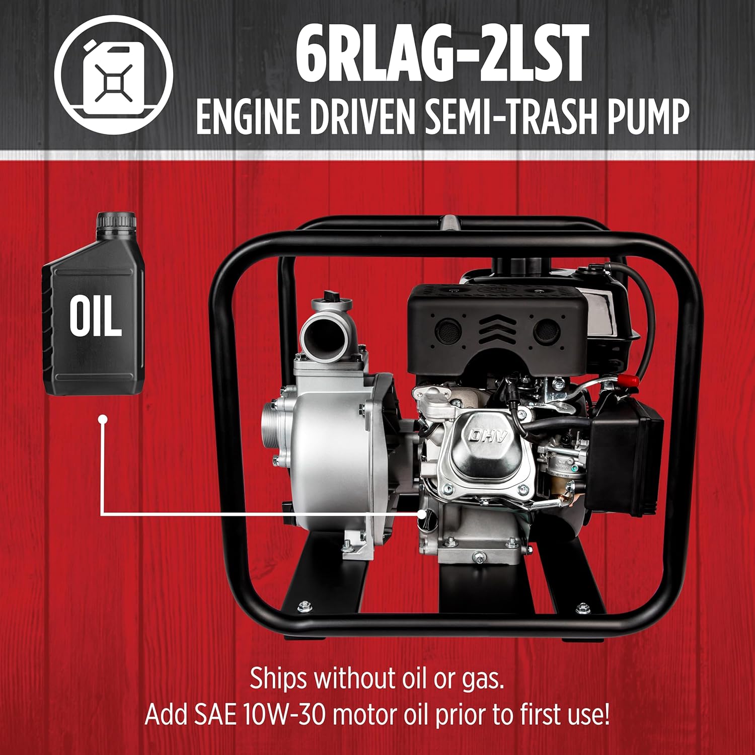 Red Lion 6RLAG-2LST 208cc, 150 GPM OHV Engine Driven Aluminum Semi-Trash Pump, 2-inch MNPT suction and discharge, Black, 617034