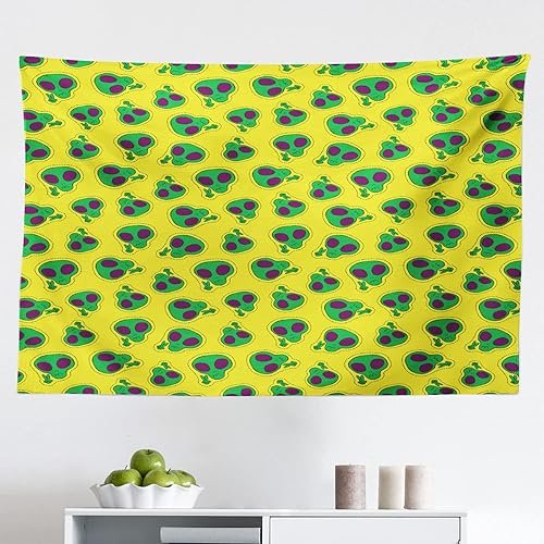 Ambesonne Alien Trippy Tapestry, Retro 90s Style Funny Pattern of Space UFO Galactic Creature, Fabric Wall Hanging Decor for Bedroom Living Room