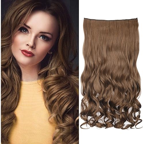 REECHO 20" 1-pack 3/4 Full Head Curly Wave Clips in on Synthetic Hair Extensions Hair pieces for Women 5 Clips 4.5 Oz Per Piece - Medium Brown