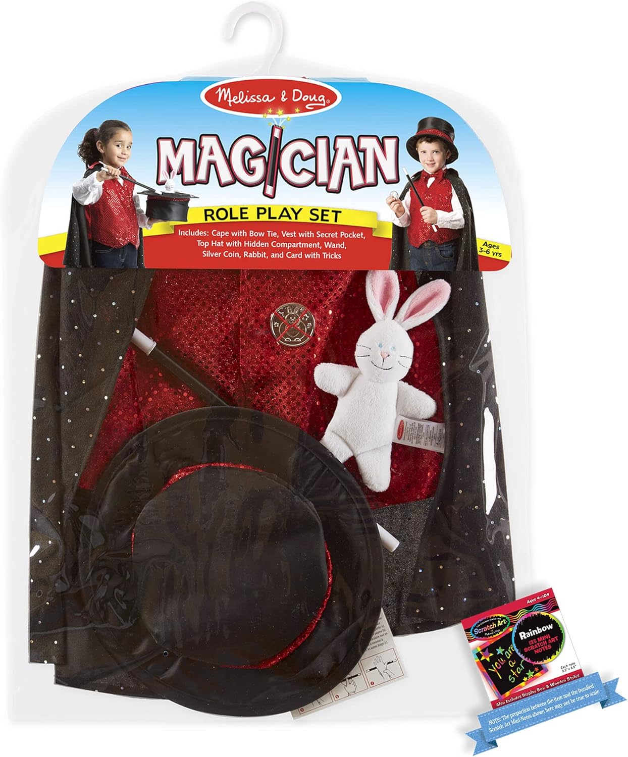 Melissa & Doug Magician: Role Play Set Bundle with 1 Theme Compatible M&D Scratch Fun Mini-Pad (08508)
