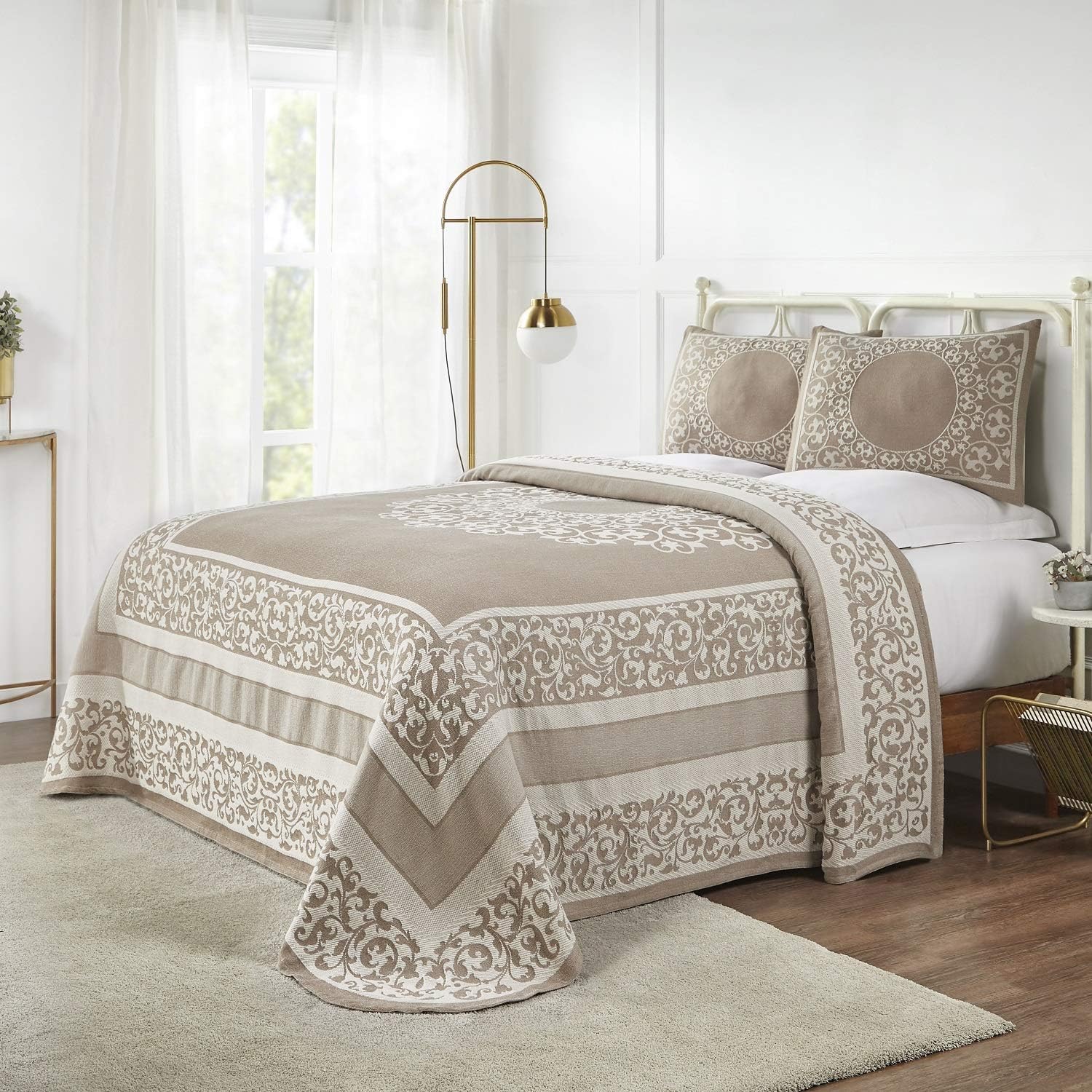 BLUENILEMILLS BNM Cotton Blend Vintage Medallion Bedspread Set - Luxurious Quilt, All-Season Comfort, Machine Washable, Queen, Cerulean Blue