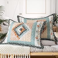 Vista 6 de VAPUTAR Juego de ropa de cama tamaño Queen – 3 piezas, edredón bohemio, colcha reversible ligera para dormitorio de granja (floral)