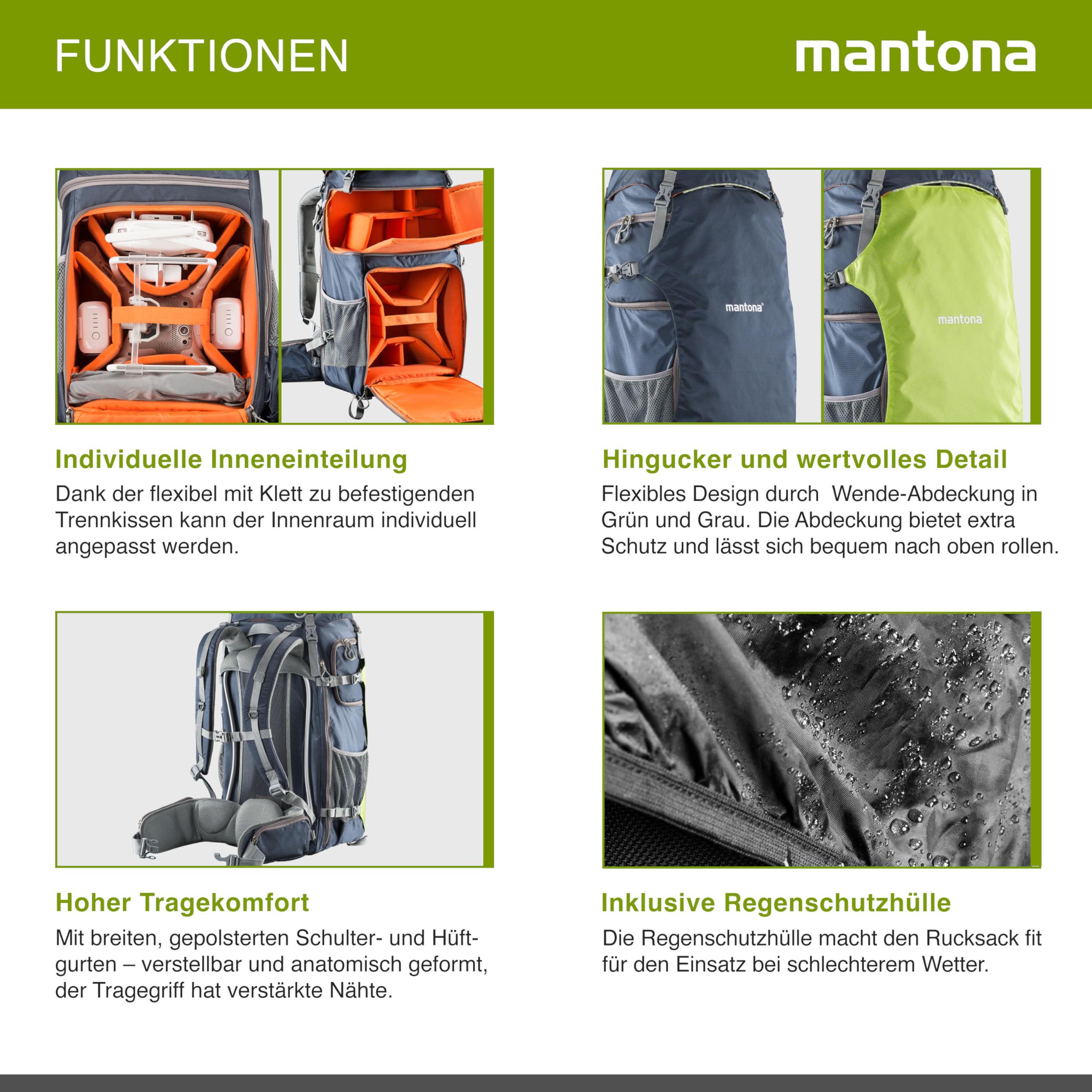 Mantona Elements Pro Kamera und Drohnenrucksack dunkelblau/grün/orange