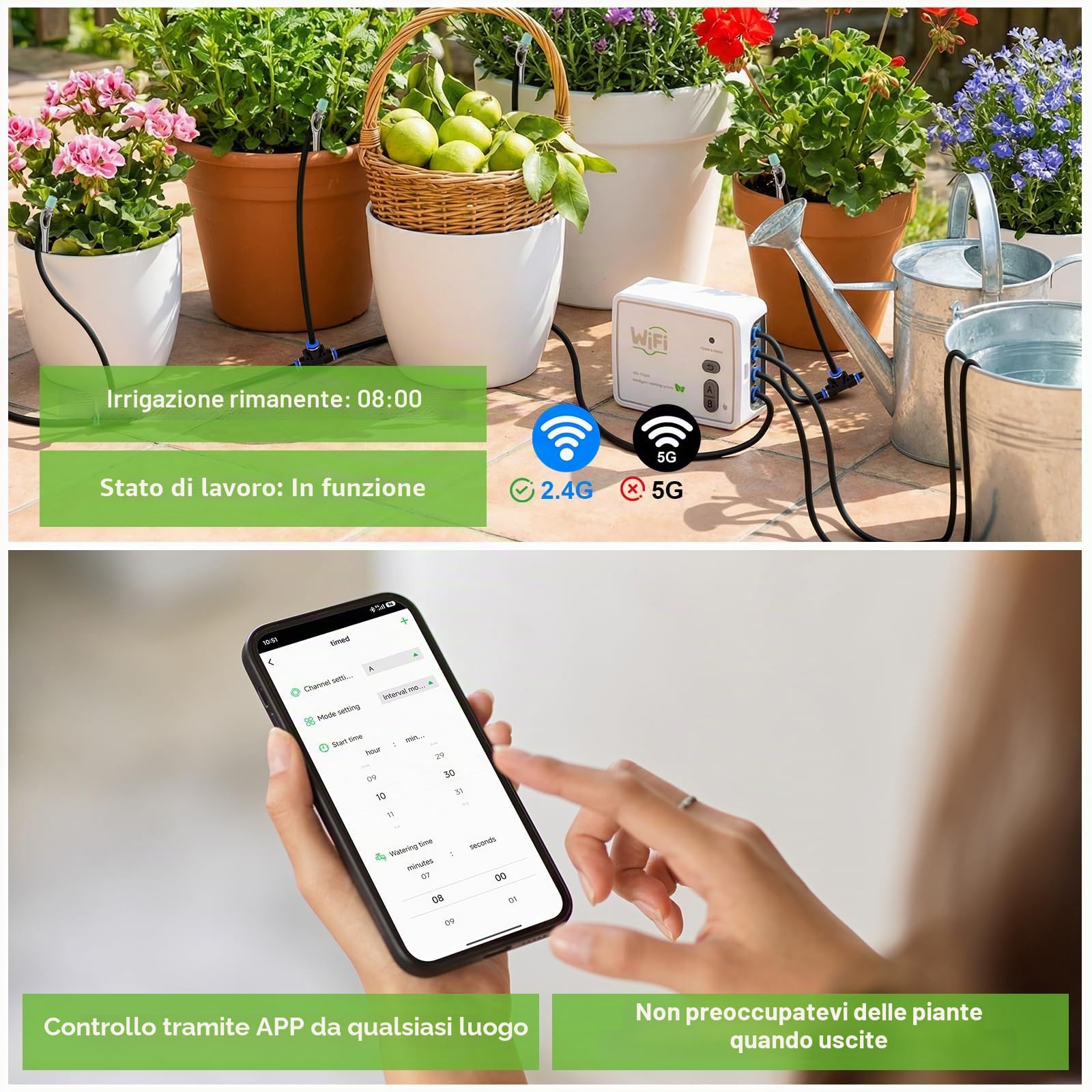 Sistema di Irrigazione Automatica WiFi per Piante da Interno, Controllo tramite App, Doppio Canale Indipendente, Kit di Irrigazione a Goccia per Fino a 20 Piante in Vaso