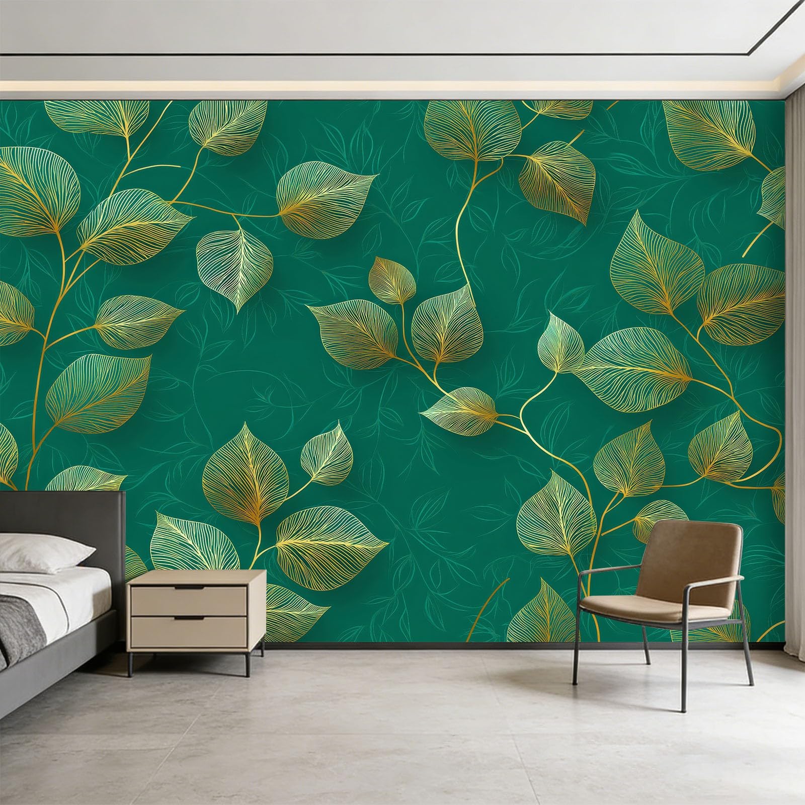 Tapeta z włókniny ze złotymi liniami dla chłopców i dziewczynek, 500 x 280 cm, fototapety, do pokoju dziecięcego, salonu, sypialni, tapeta na flizelinie, tapeta ścienna, efekt 3D, zielony