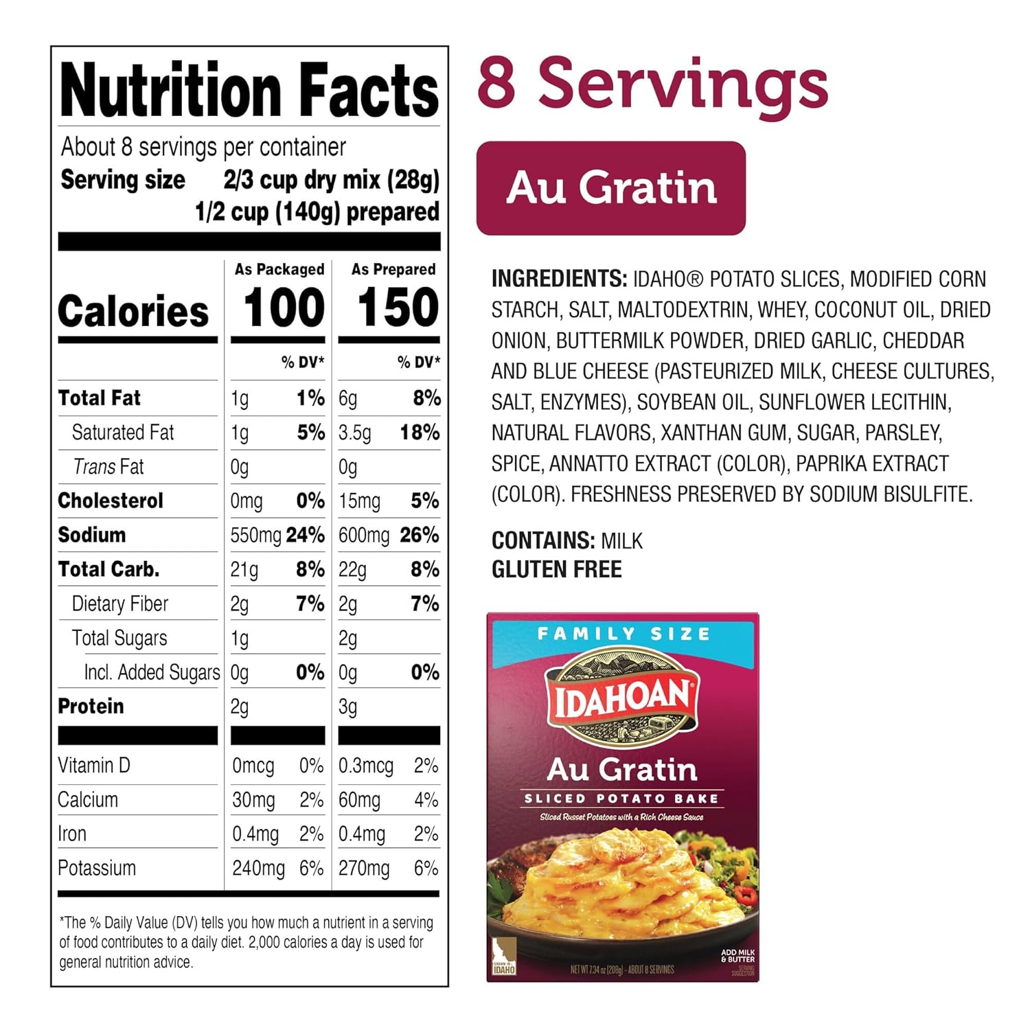 Idahoan Au Gratin Homestyle Casserole Family Size, 7.34 oz (Pack of 10)