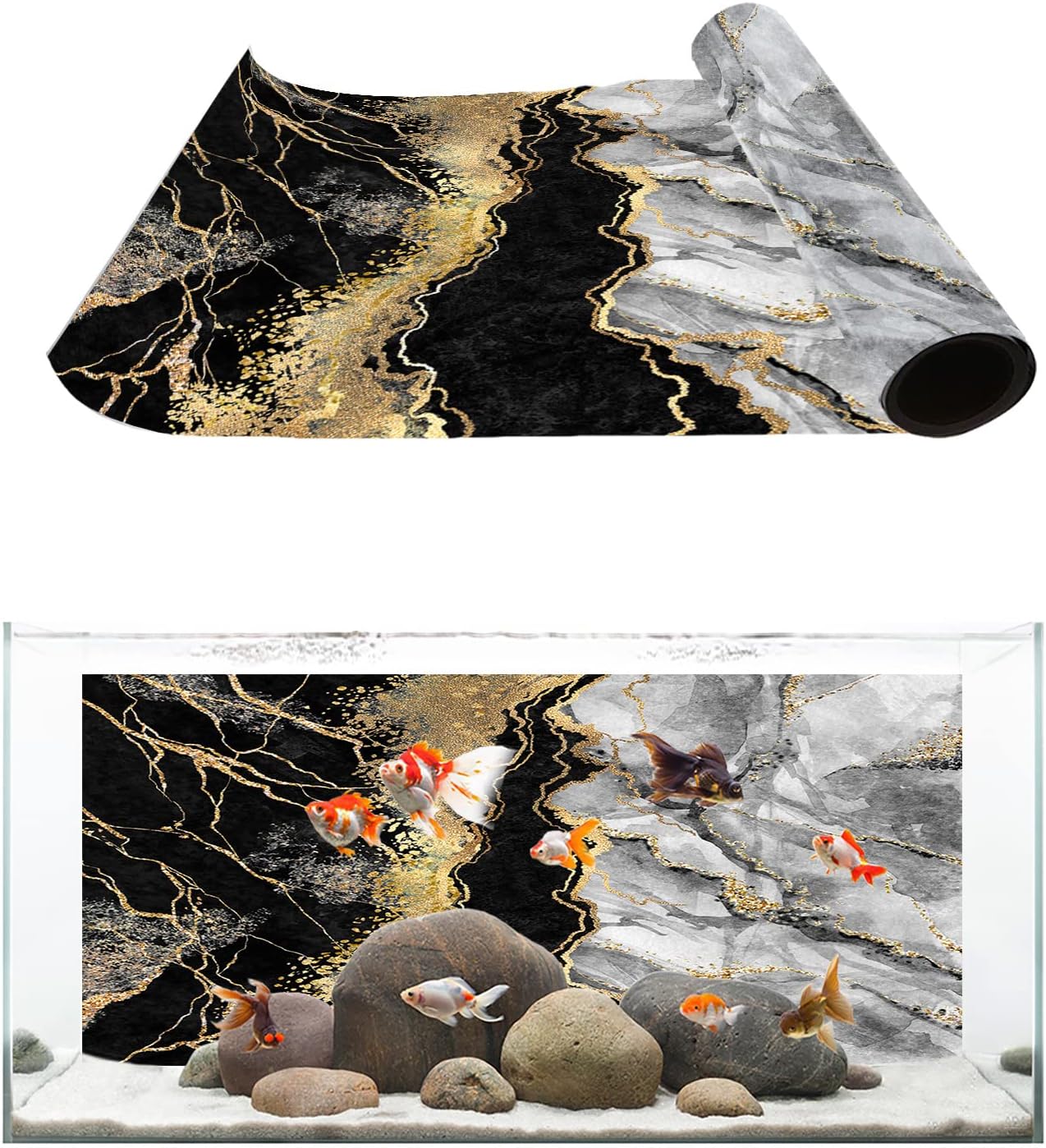 Black Grey Gradient Marble Fish Tank Stickers Wallpaper