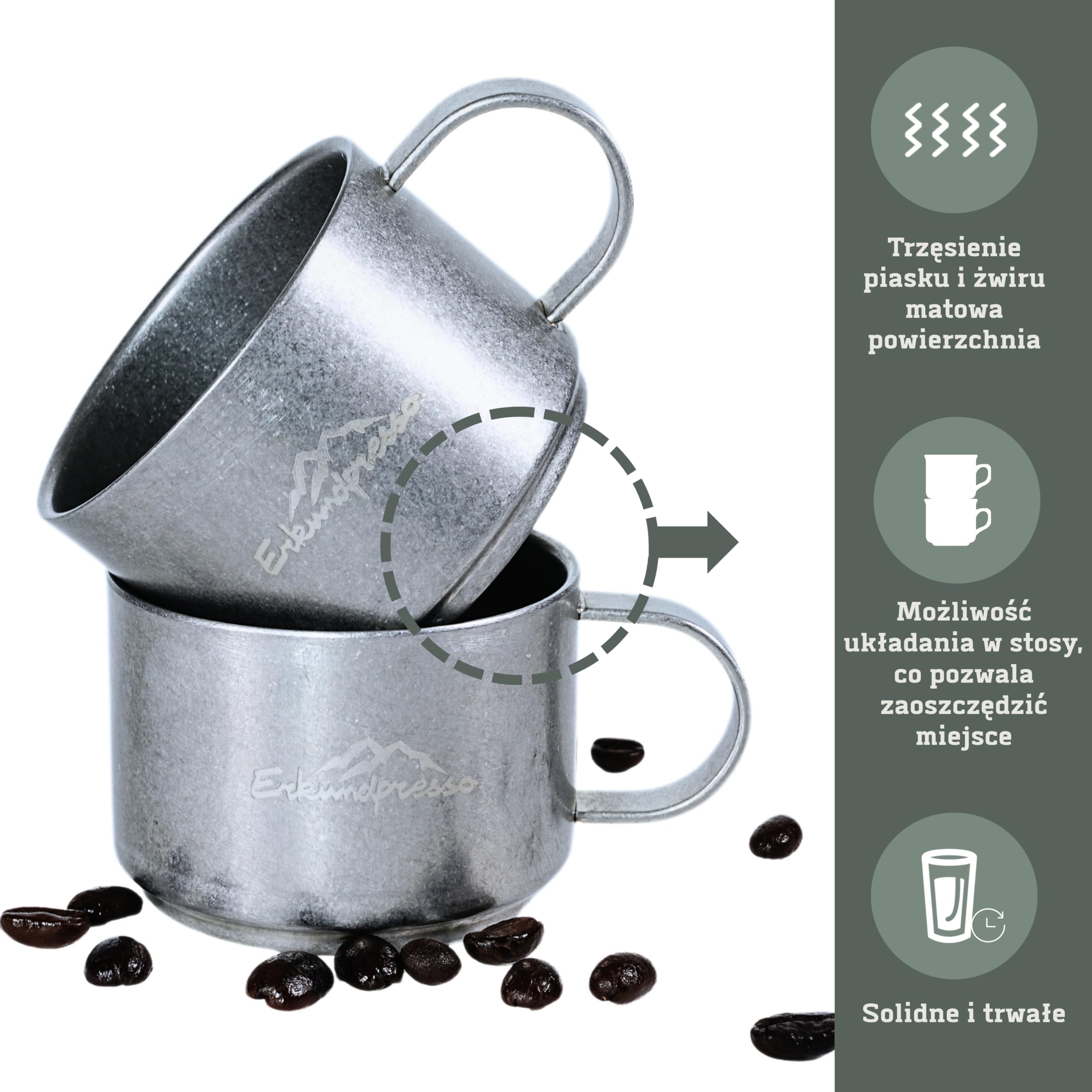 Filiżanki do espresso z podwójnymi ściankami, zestaw 2 sztuk, na kemping, izolacja z wysokiej jakości stali nierdzewnej, styl retro, prezent dla kamperów, kobiet i mężczyzn, najlepsza