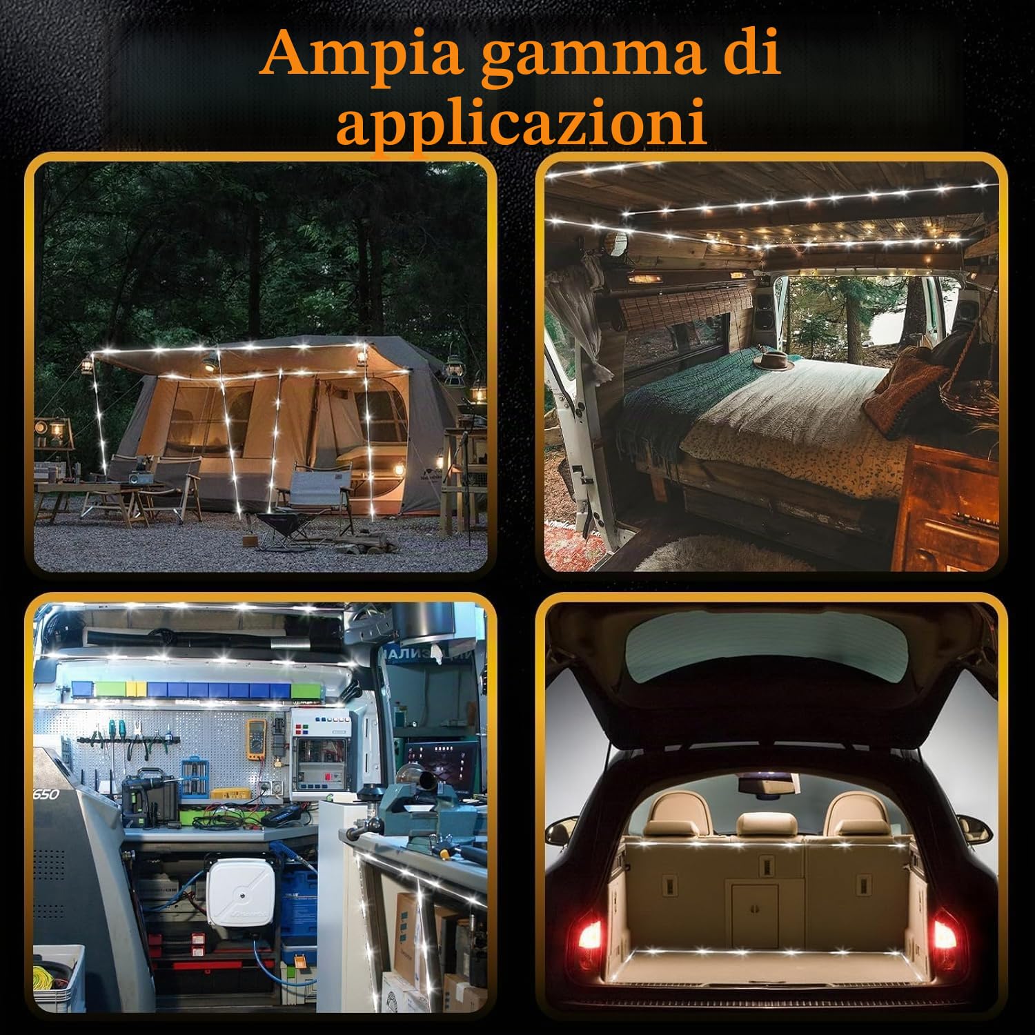 Topcloud Set di luci interne per furgone, 120 LED, impermeabile, camion, transit, bus, LWB, 20 moduli