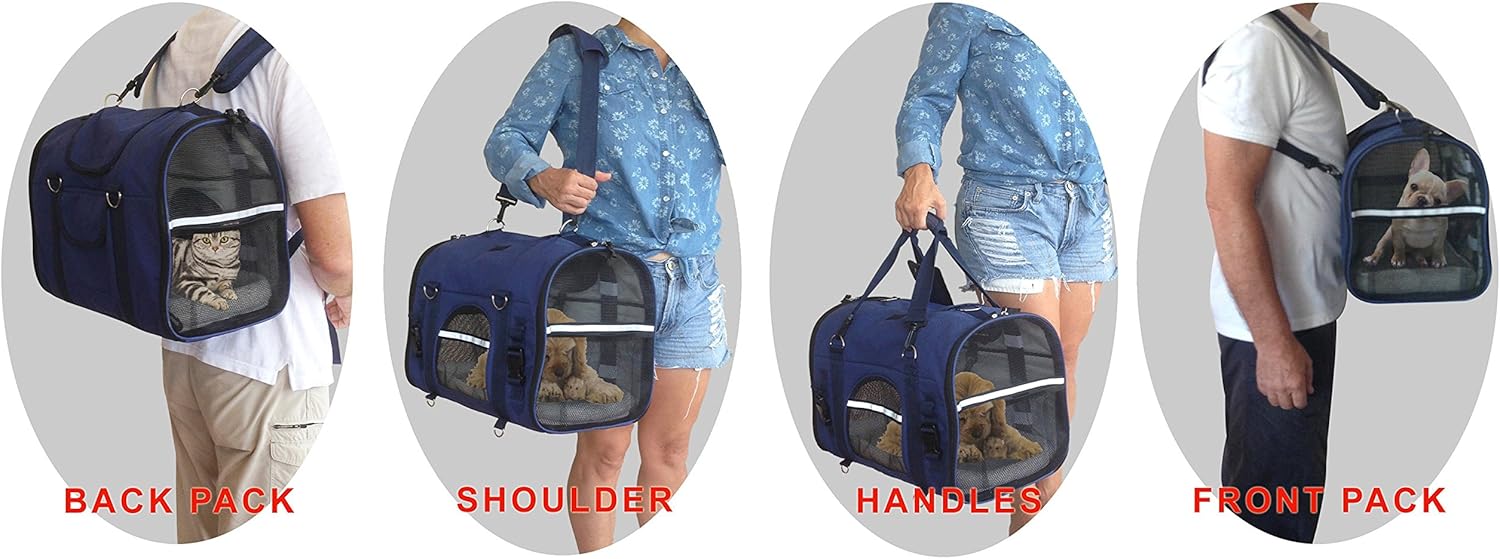 6-in-1 Sturdy Pet Carrier Backpack, Front Pack, Shoulder Bag, Pet Hand Bag, Car Seat Crate, Soft-Sided pet Carrier, Small Animal Travel Carrier, Airline Approved, Size Small for Pets 14-16 Long