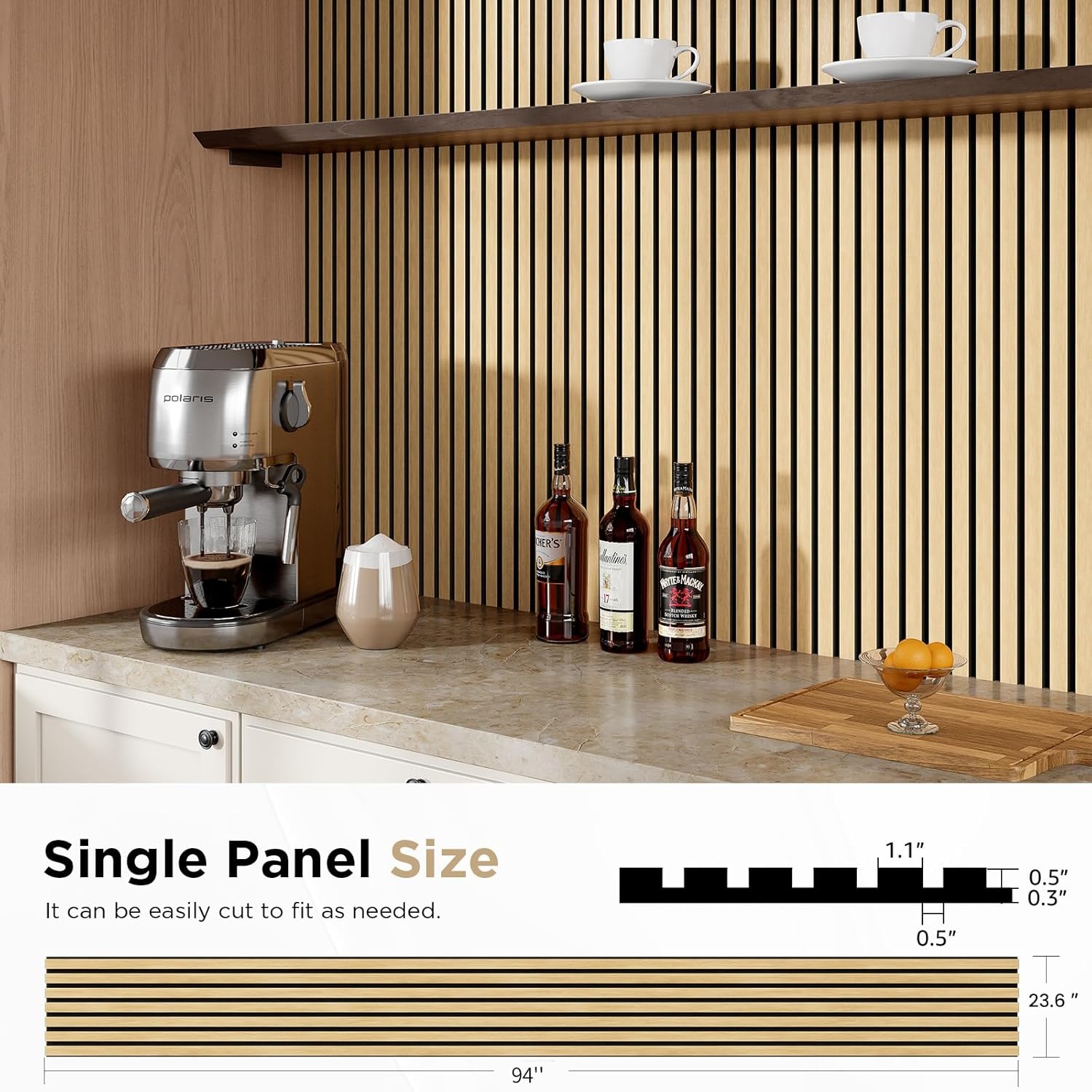 SMARTSTANDARD 30 Sq Ft Wood Slat Acoustic Panels, 2 Pack 94"x23.6" White Oak Slats, Sound Absorbing Wall & Ceiling Panels for Home Theater, TV Background & Accent Wall Decor