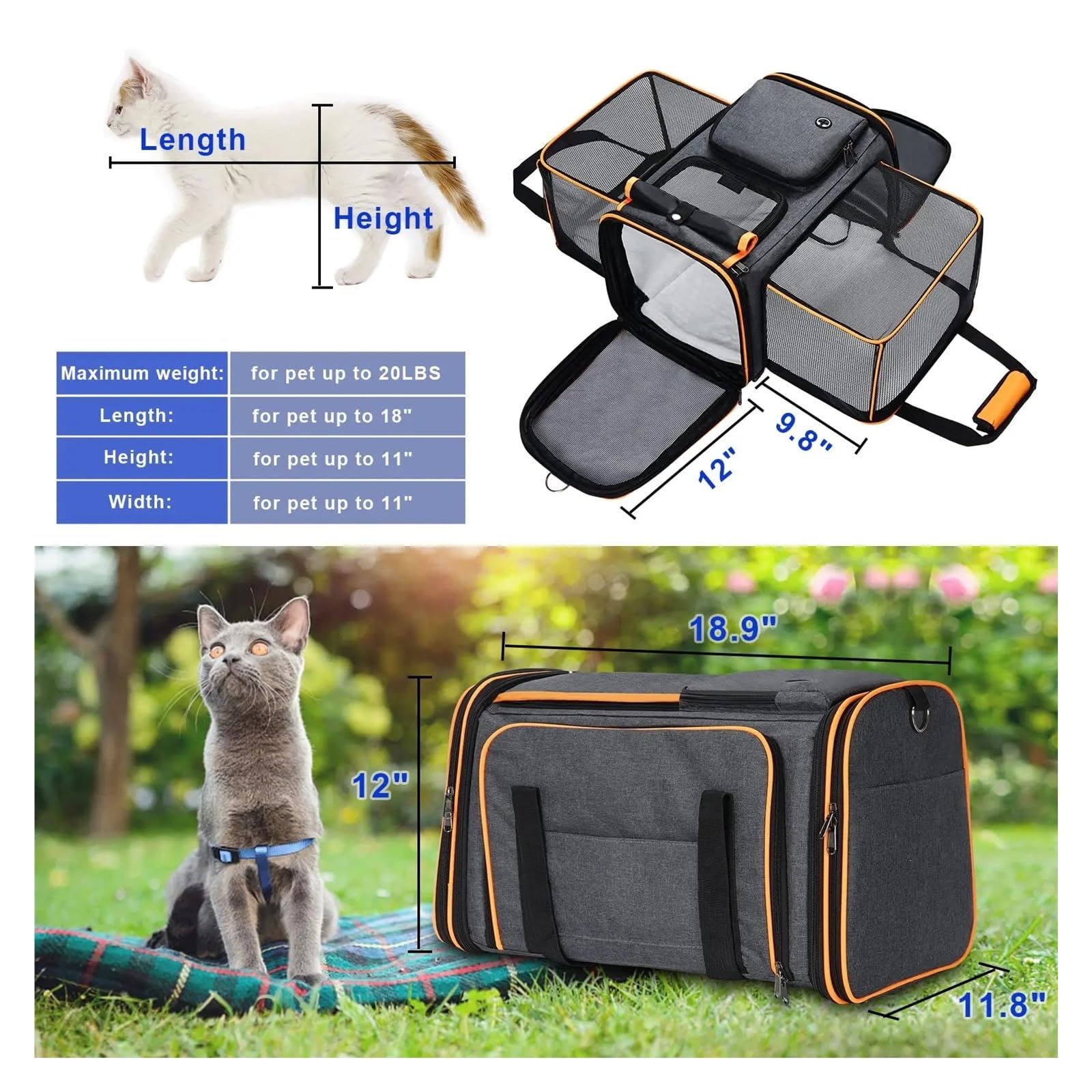 MUSM Arnés De Viaje For Mascotas con Capacidad For hasta 24 Libras, Arnés For Perros Y Gatos Expandible Reversible Grande, con Almohadillas Y Bolsillos De Forro Polar