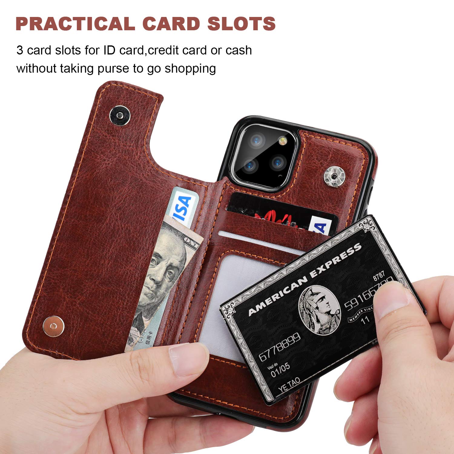 IPhone 11 Wallet Case With Card Holder,OT ONETOP PU Leather Kickstand Card Slots Case Double Magnetic Clasp Durable Shockproof Cover Iphone 11 6 1 Inch Re - View #10