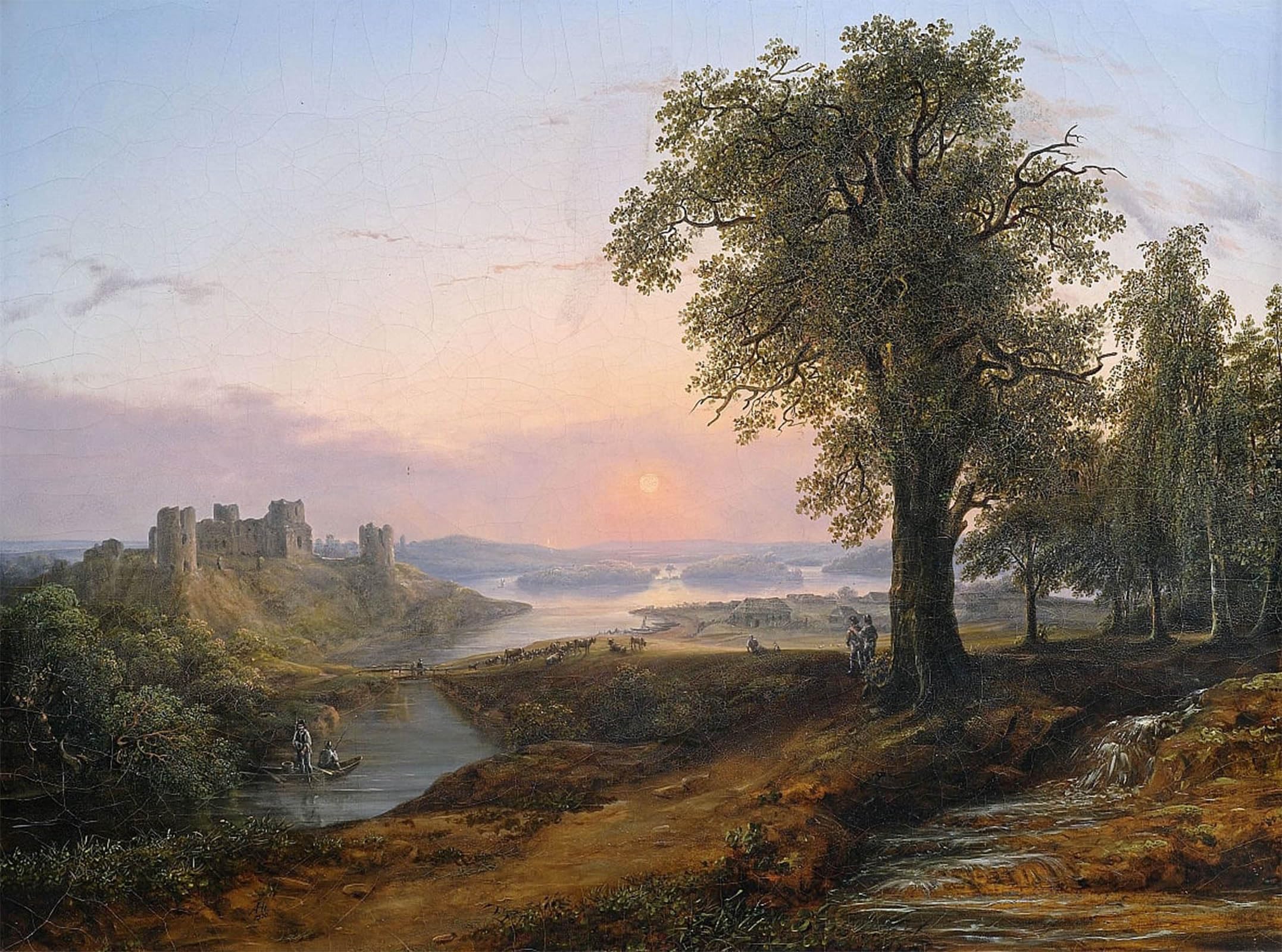 Serendipitp No Frame Retro Picture Poster Wall Art Pictures Painting Wide River Landscape In The Evening Light By Anton Hansch Wall Art Canvas Print For Wall Decor 60X90cm