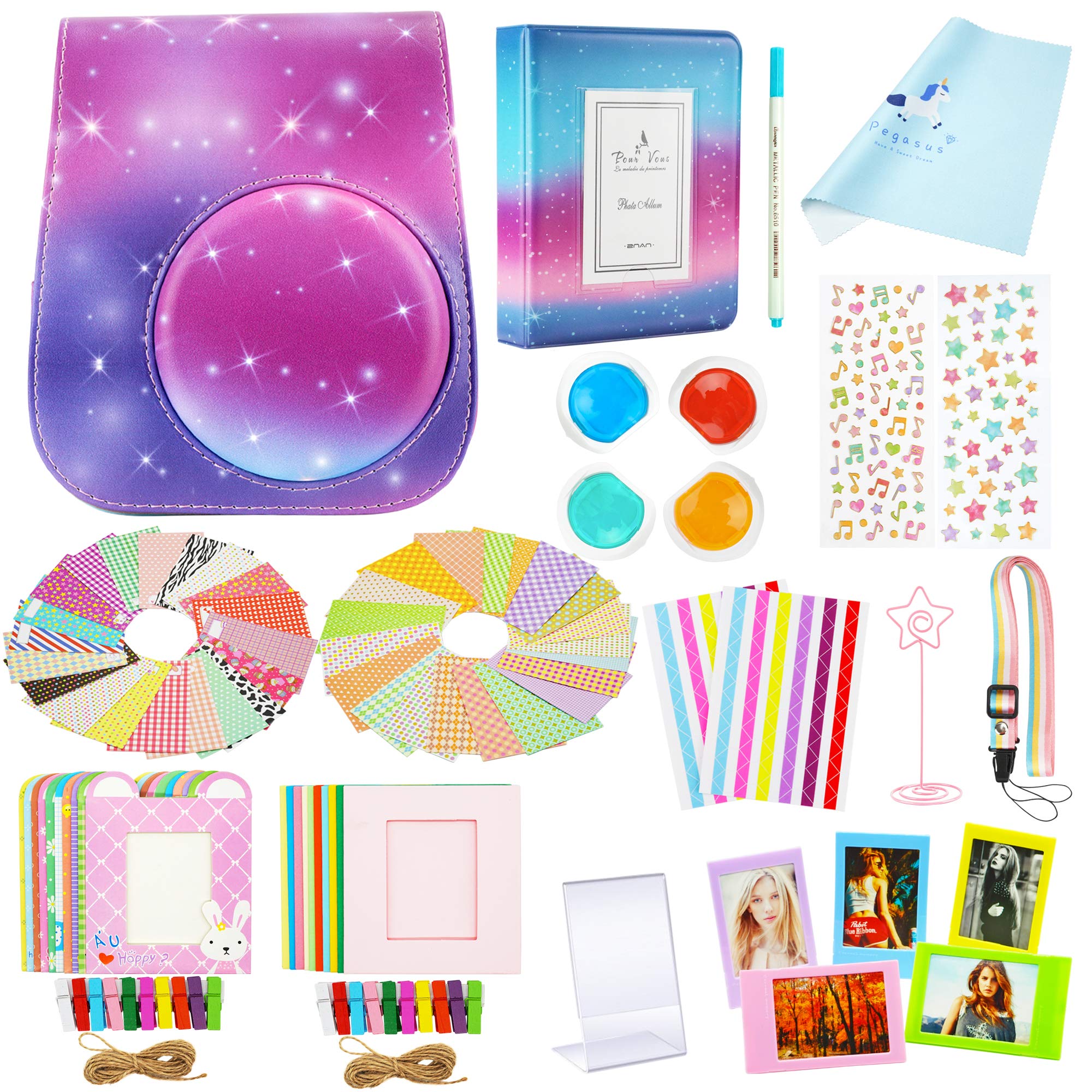 YosunyInstant camera Mini 12 Accessories, Compatible with Fujifilm Instax Film Cameras, Includes Protective Case/Album/Filter/Photo Case/Photo Holder and More-11 in 1(starry sky)