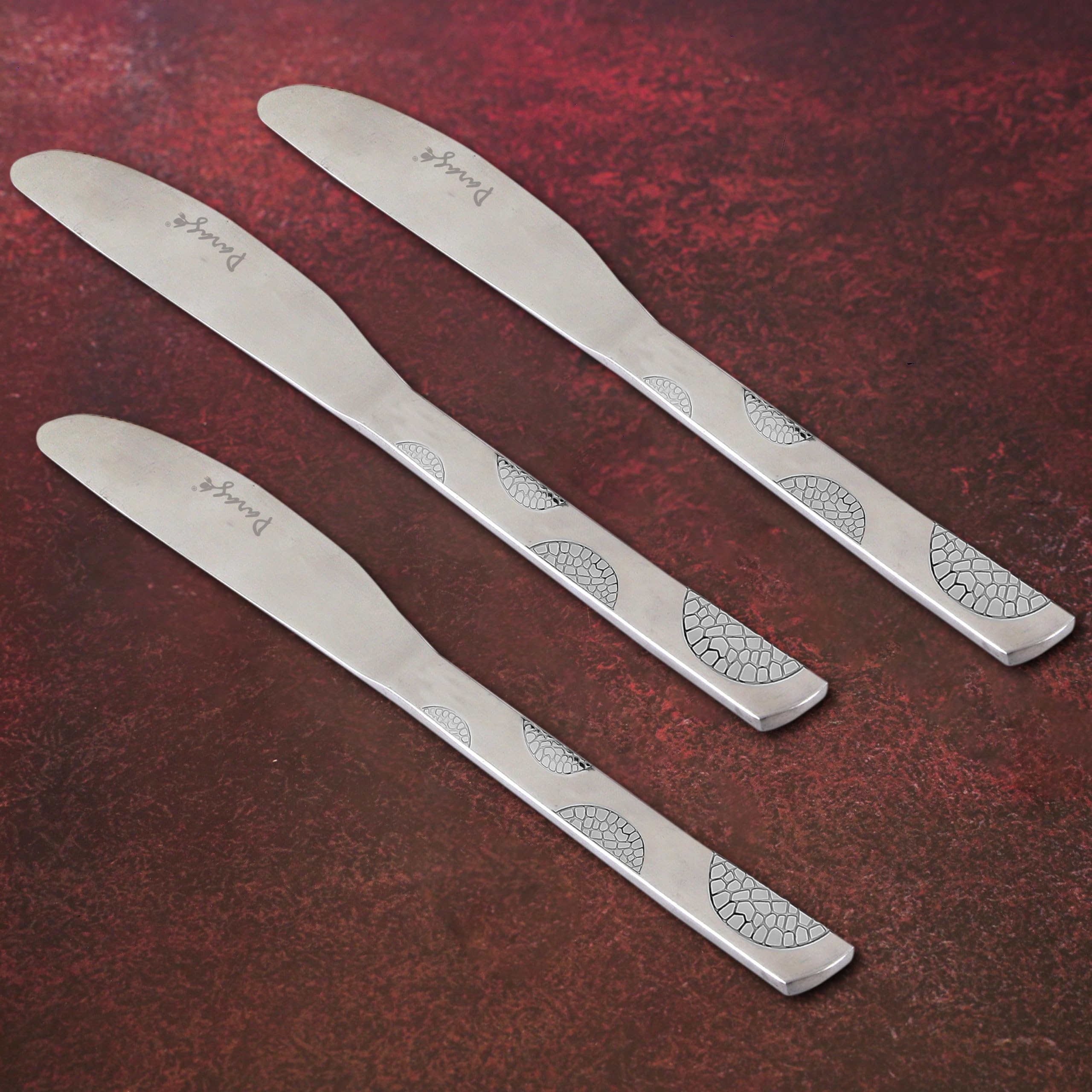 Parage 3 Pieces Premium Stainless Steel Butter Knife for Home & Kitchen, 3 mm Thick, Luxury Dining Tableware Gift, Jam Spreader, Spread Butter, Moonpress Design 1