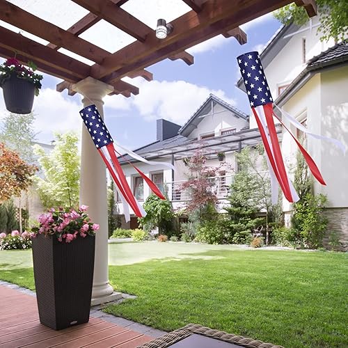 Miniatura 4 de Decoraciones de Estados Unidos para exteriores del 4 de julio, paquete de 2 calcetines de viento con bandera de Estados Unidos, estrellas y rayas,