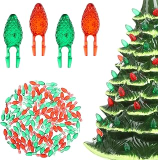 Boao 120 Pcs Ceramic Christmas Tree Replacement Lights Clear Plastic Flame Peg Bulbs Accessories for Ceramic Christmas Trees and DIY Projects(Green and Red,Small)