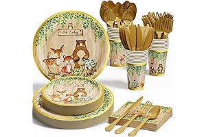Yara Baby Shower Decorations: Woodland Animal Disposable Dinnerware Set