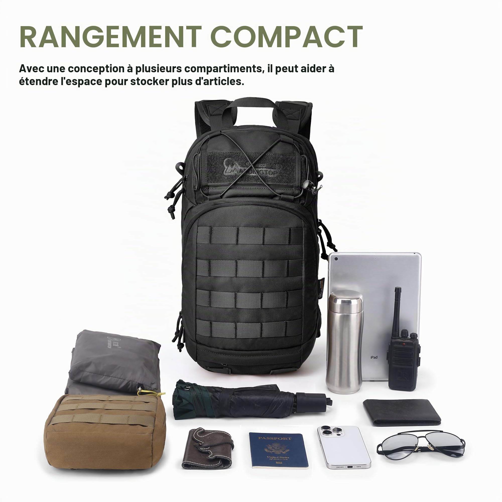 Mardingtop Sac à dos de vélo de 15 l pour homme et femme - Panneau arrière en maille respirante avec système MOLLE pratique et support de casque pour les randonnées à vélo, la randonnée, la course à