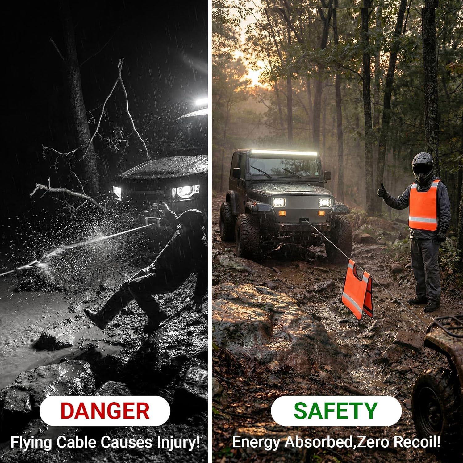 Tegeme 2 Pack Winch Damper Heavy Duty Vinyl Construction Winch Cable Damper Car Off-road Safety Cable Recovery Rope Dampener Blanket with Reflective Strips