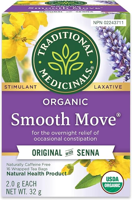 Traditional Medicinals - Thé Herbal Laxatif Smooth Move Bio (Paquet de 1) - Soulagement Doux de la Constipation Occasionnelle - 16 Sachets au Total